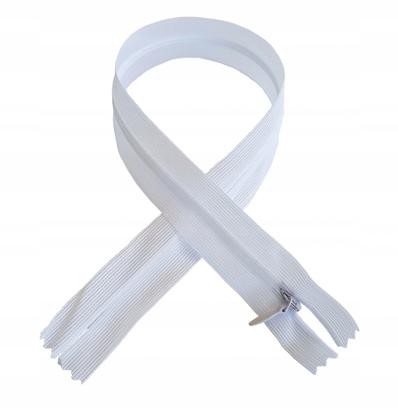 Zamek Suwak Nierozdzielczy Kryty Koronka 55cm biel