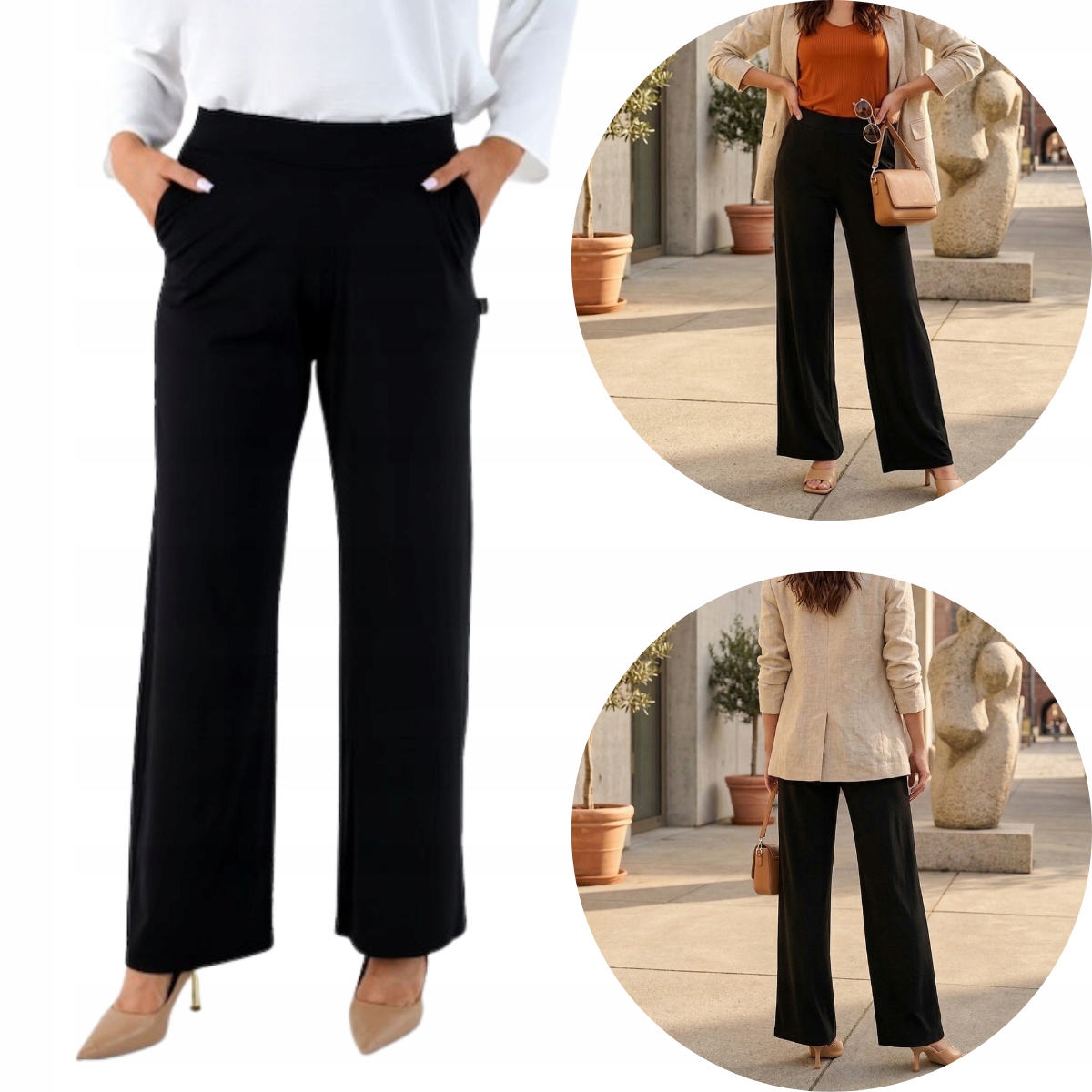 Spodnie damskie wiskozowe luźny krój szeroka nogawka czarne Celine M