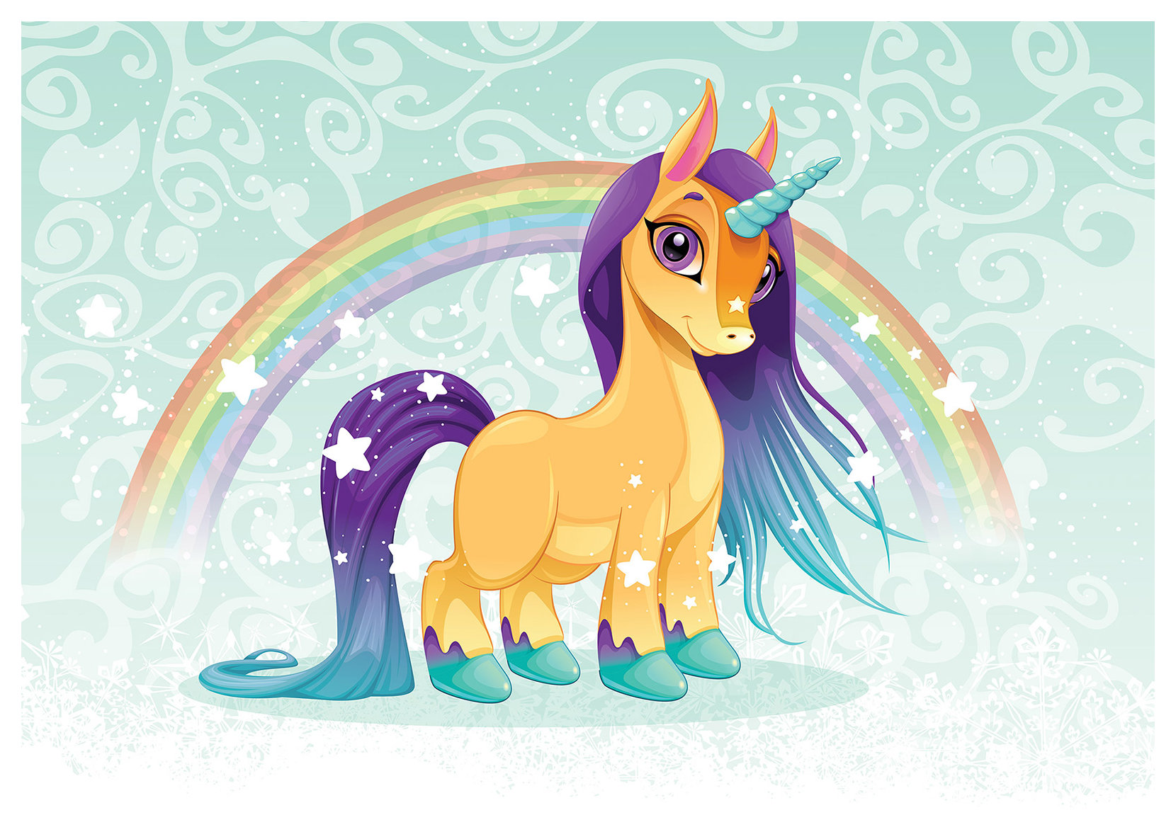 Fototapeta Jednorožec Pohádkový do dětského pokoje hvězdy 208x146 lepidlo