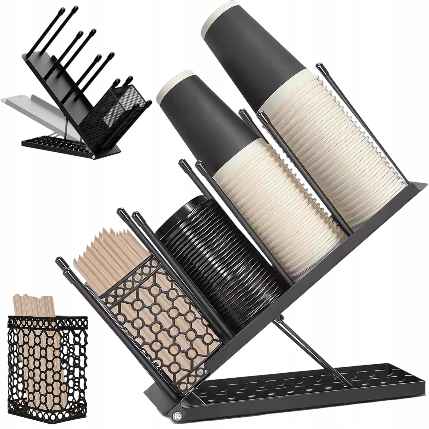 Levně Kovový Držák Na Šálky S Síťovaným Košem, Multifunkční