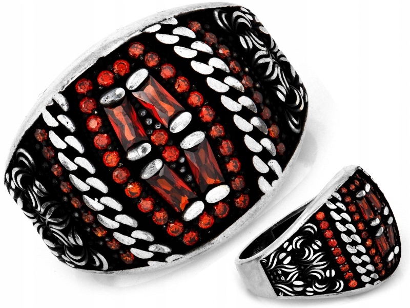 Stříbrný prsten s červenými zirkony 925 oxidovaný r24 dárek 7.54 g