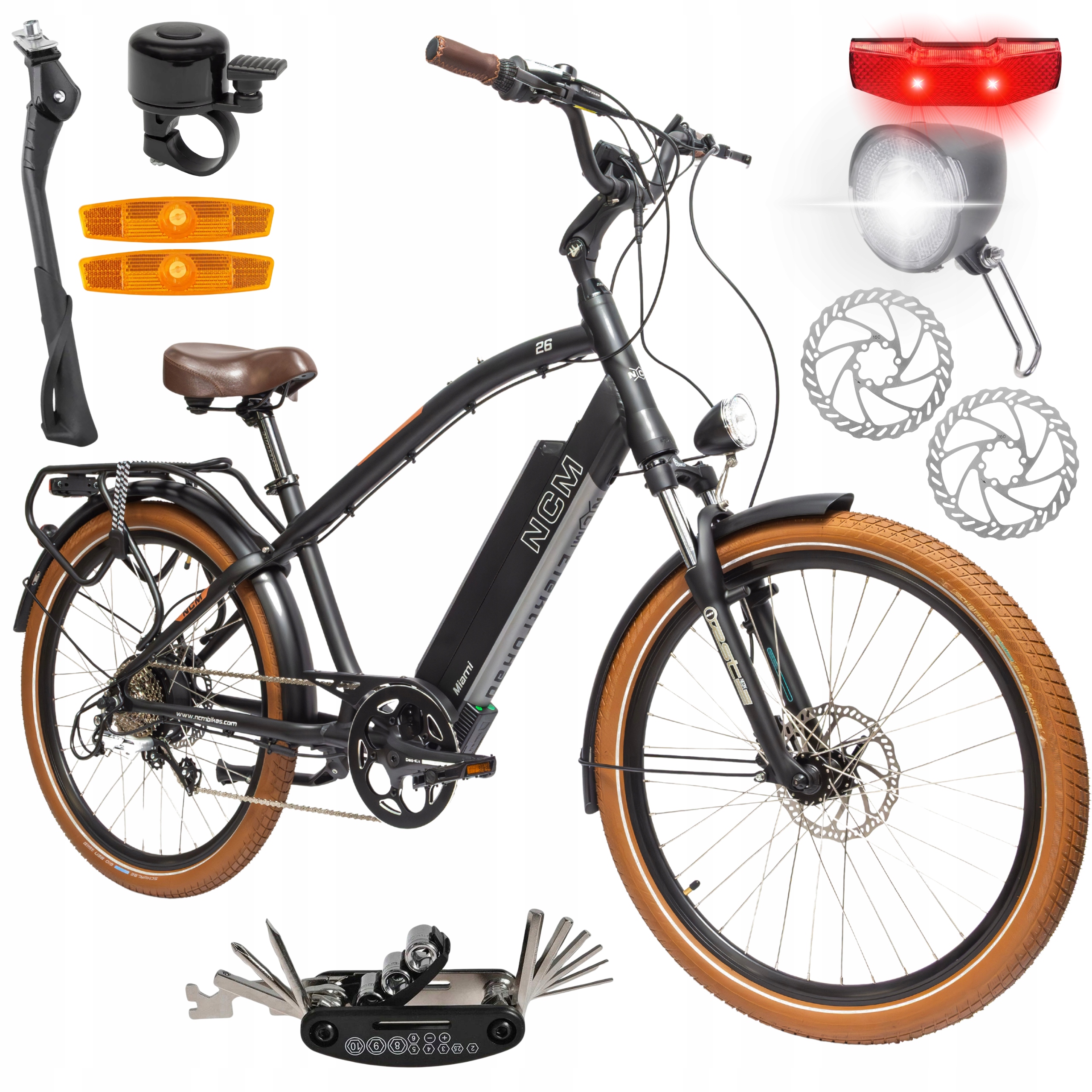 Rower Elektryczny Damski Męski Miejski Koła 26" Shimano Hydraulika 16Ah Alu