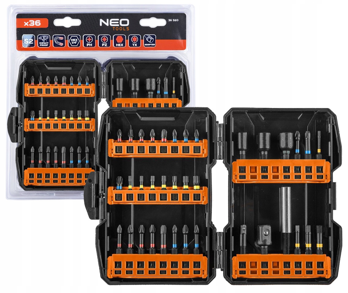 Zestaw bitów udarowych do wkrętarki i zakrętarki w pudełku 36szt Neo