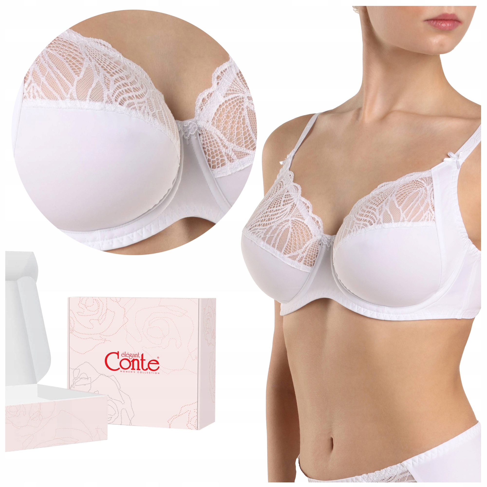 Biustonosz damski Stanik Koronkowy Miękki Conte Aura RB6098 biały 85F