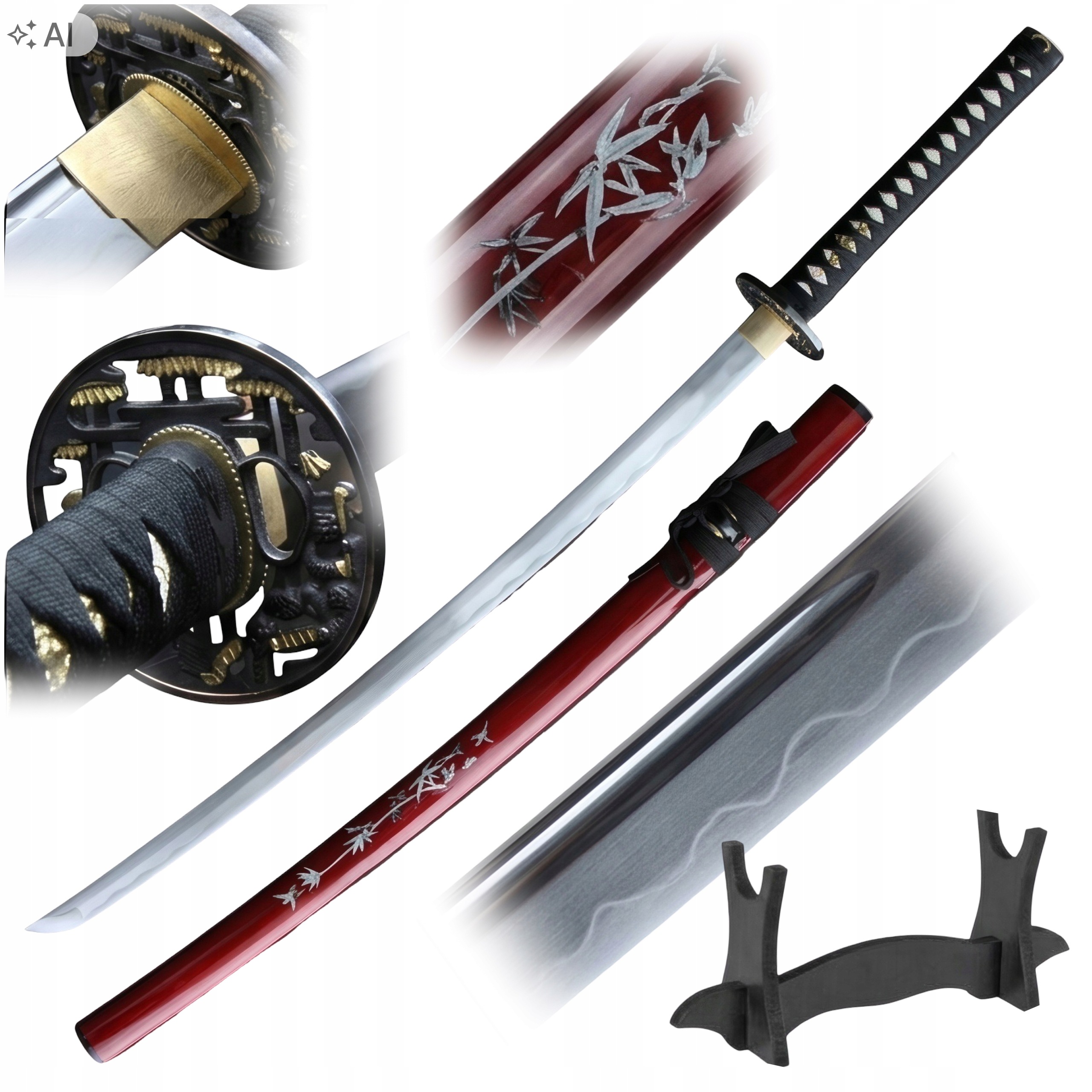 Nebezpečný A Ostrý Meč Samuraje Katana Pro Trénink S Pouzdrem Stojan