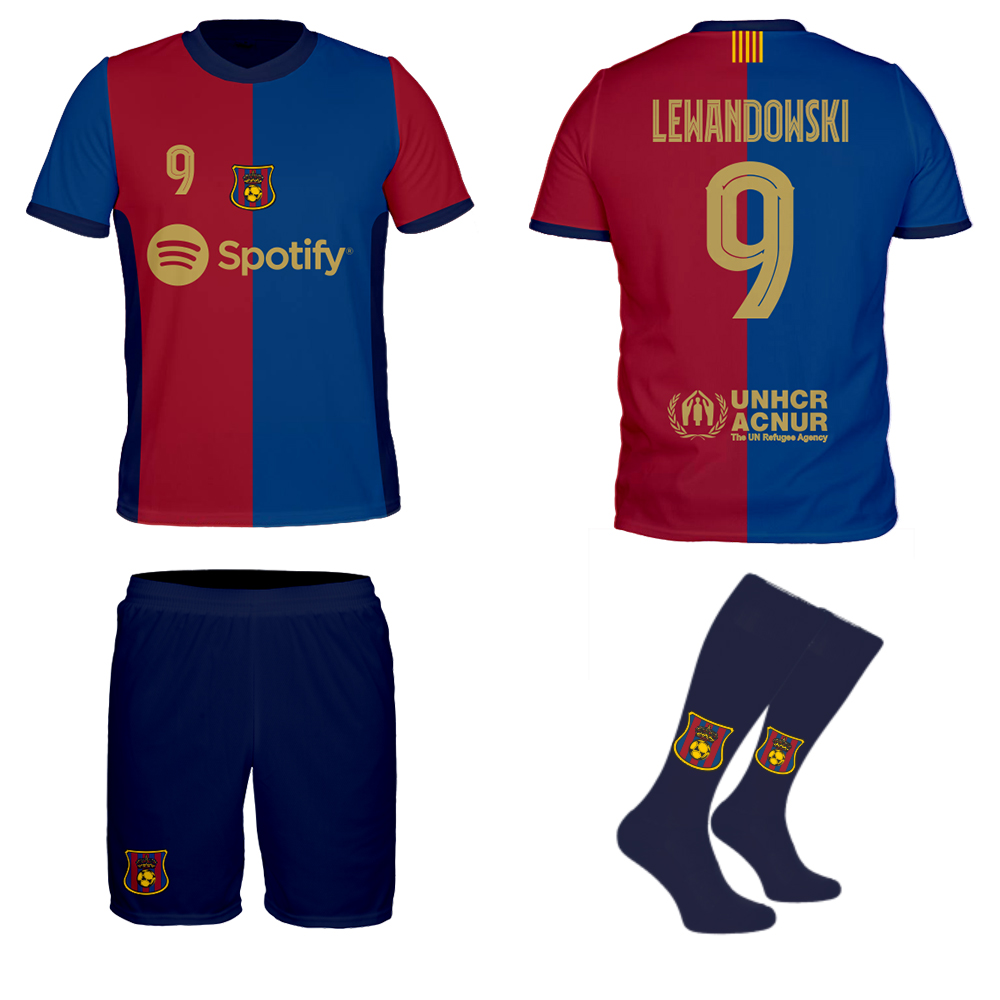 Lewandowski Barcelona strój komplet + getry 146