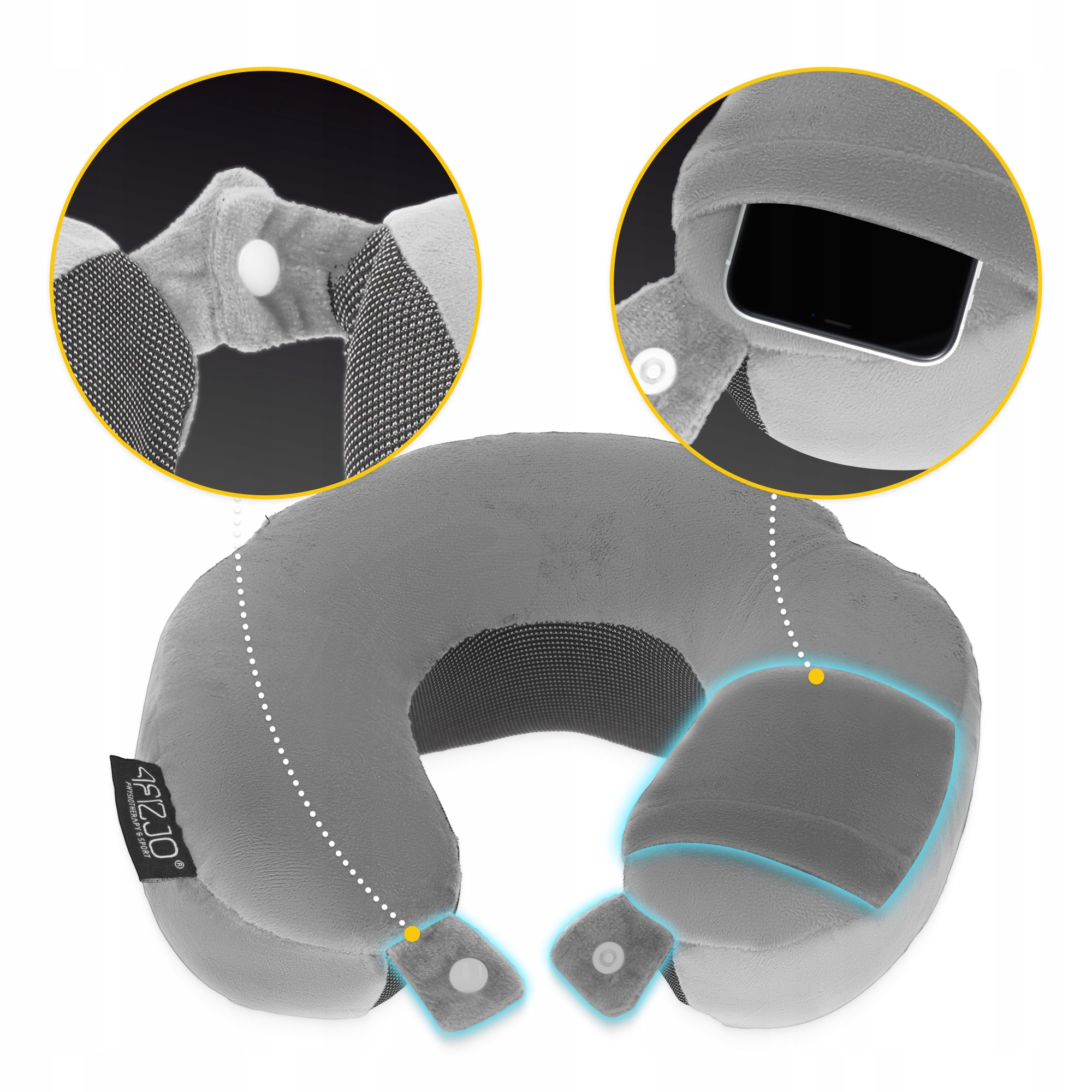 PODUSZKA ROGAL PODRÓŻNA NA SZYJĘ DO SAMOCHODU PIANKA VISCO MEMORY ZAGŁÓWEK Model GREY