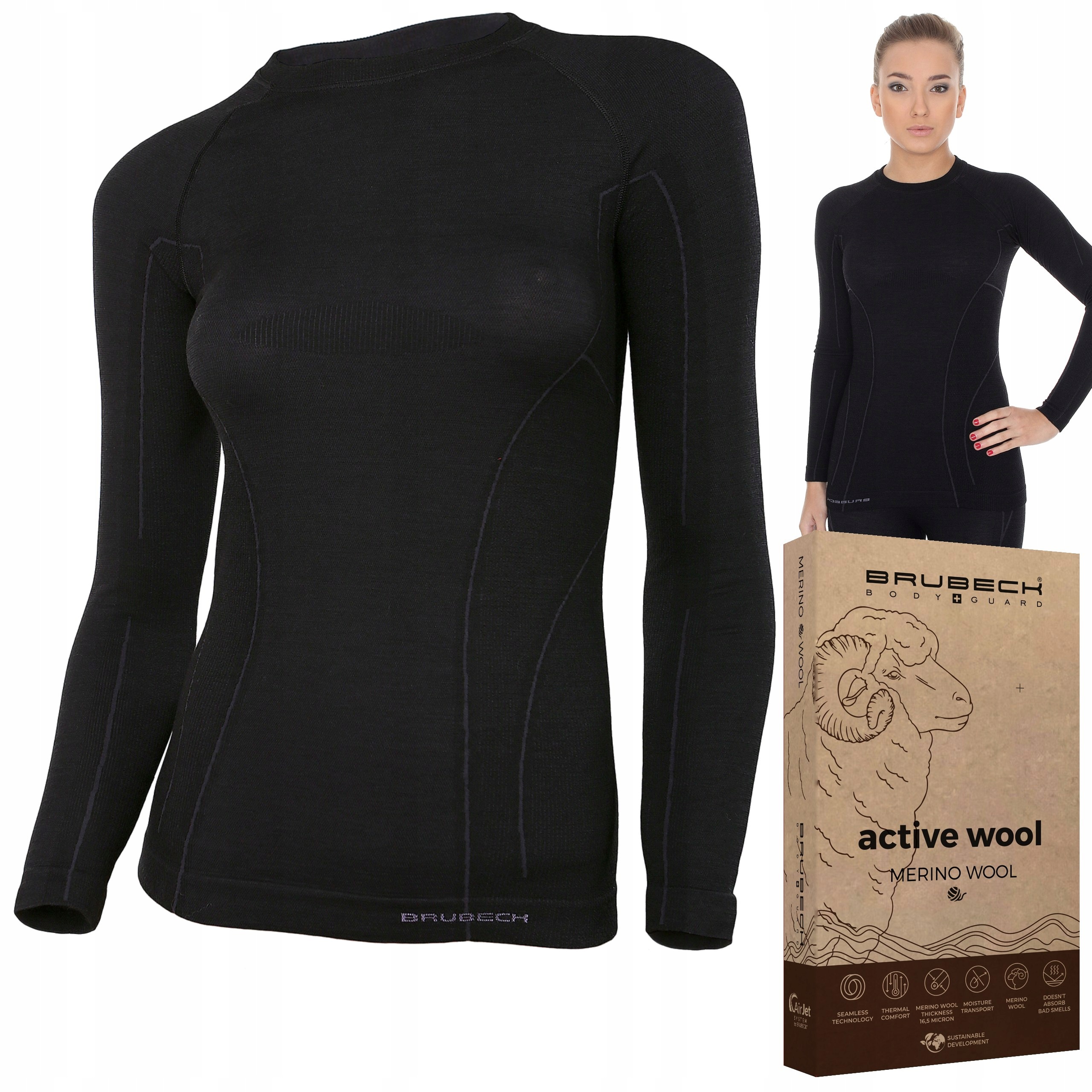 Koszulka Brubeck Active Wool z długim rękawem XL