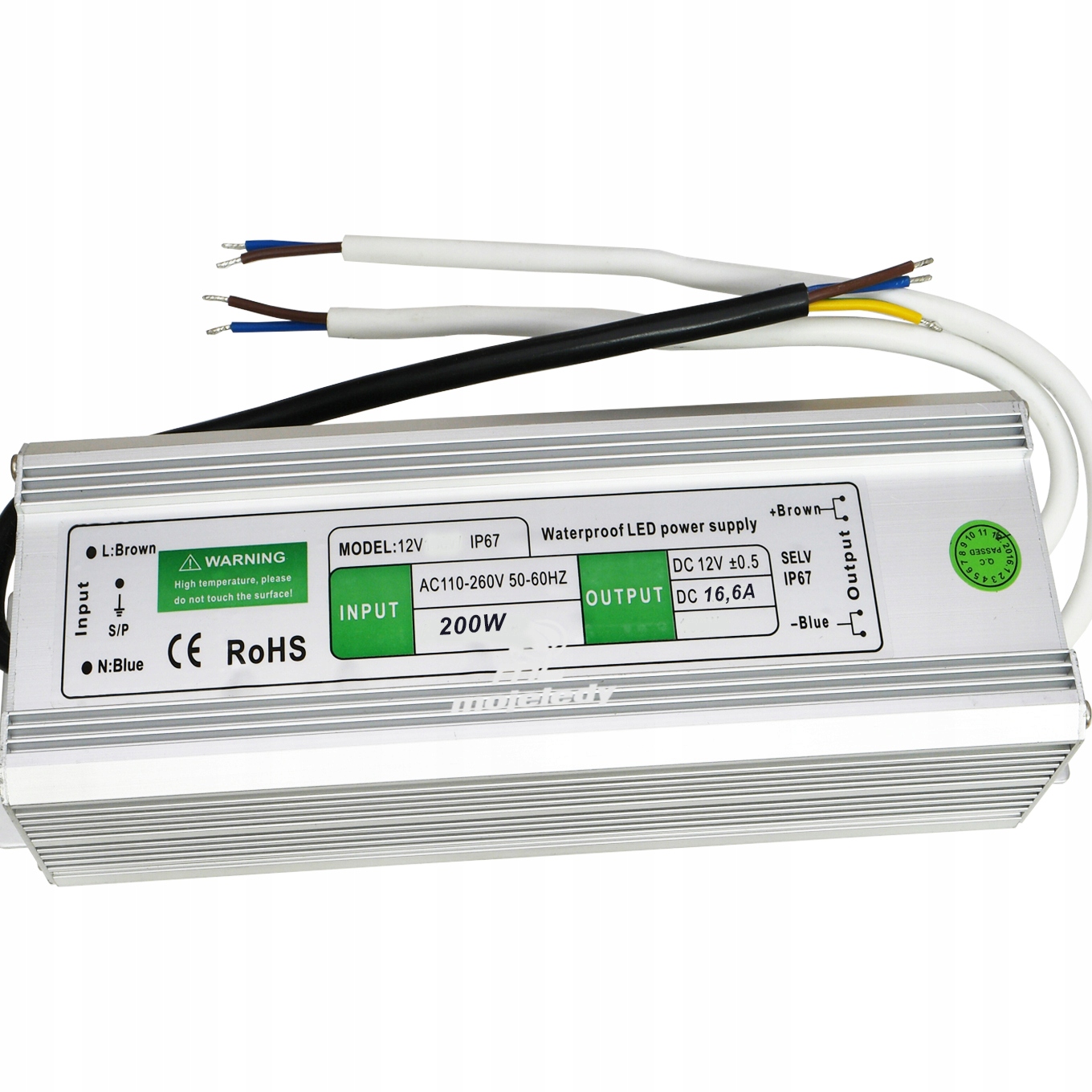 Led zdroj 200W vodotěsný hermetický 215x60x40 IP67 12V DC 16,6A