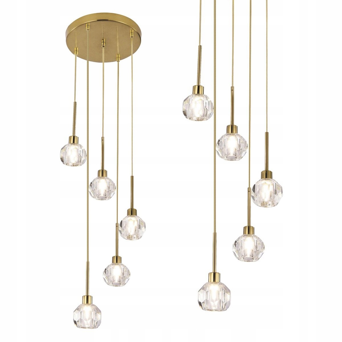 Závesná lampa do obývačky so zlatými krištáľovými tienidlami 5x5W G9 Kassia Rabalux