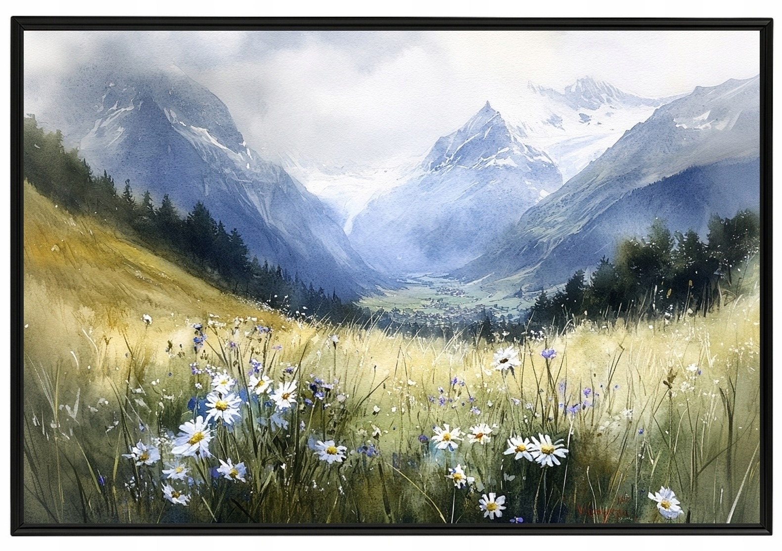 Plakát Rámeček Aluminium Krajina Švýcarsko Alpy Jungfrau Dolina Louka 60x40