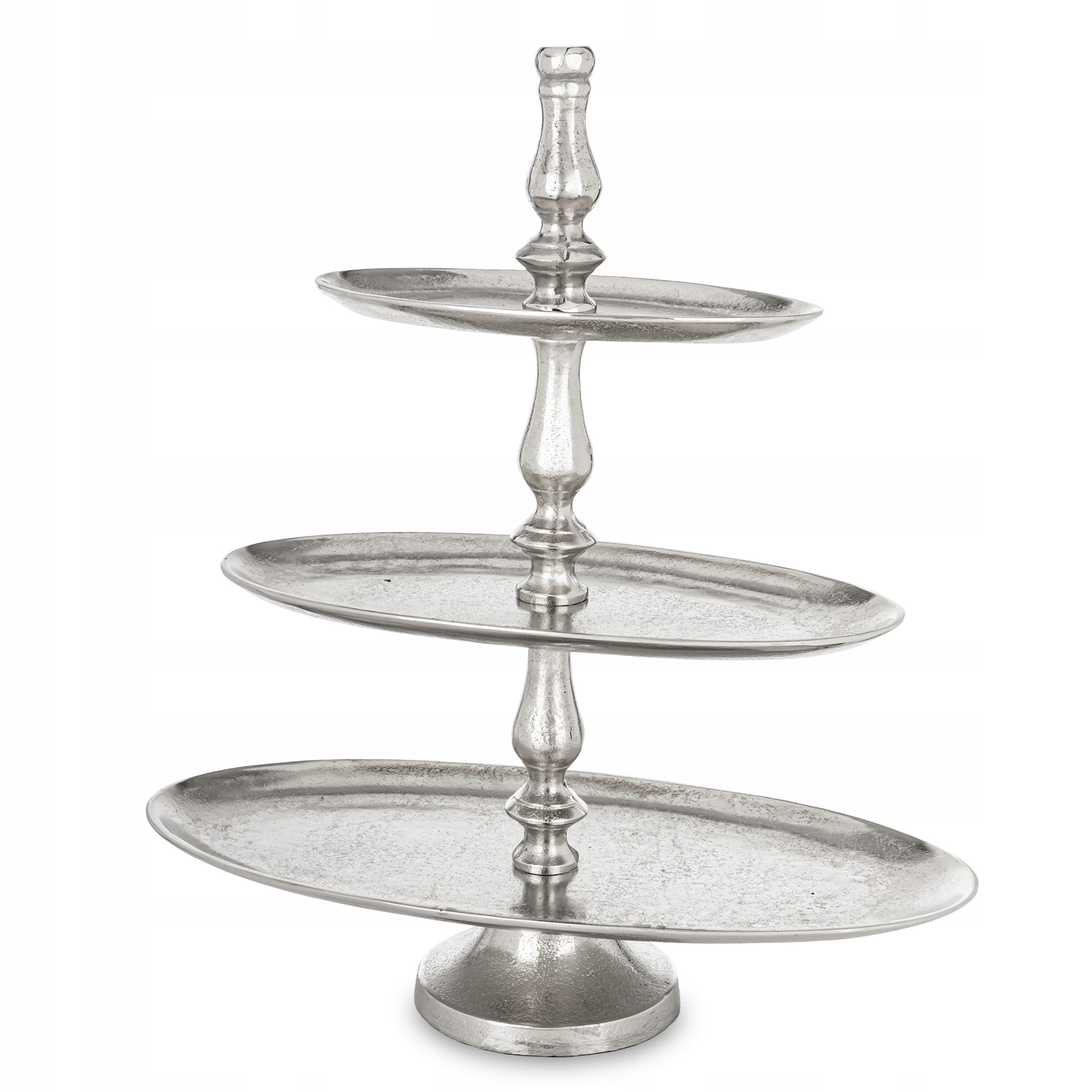 Strieborná oválna dekoratívna miska na koláče a ovocie