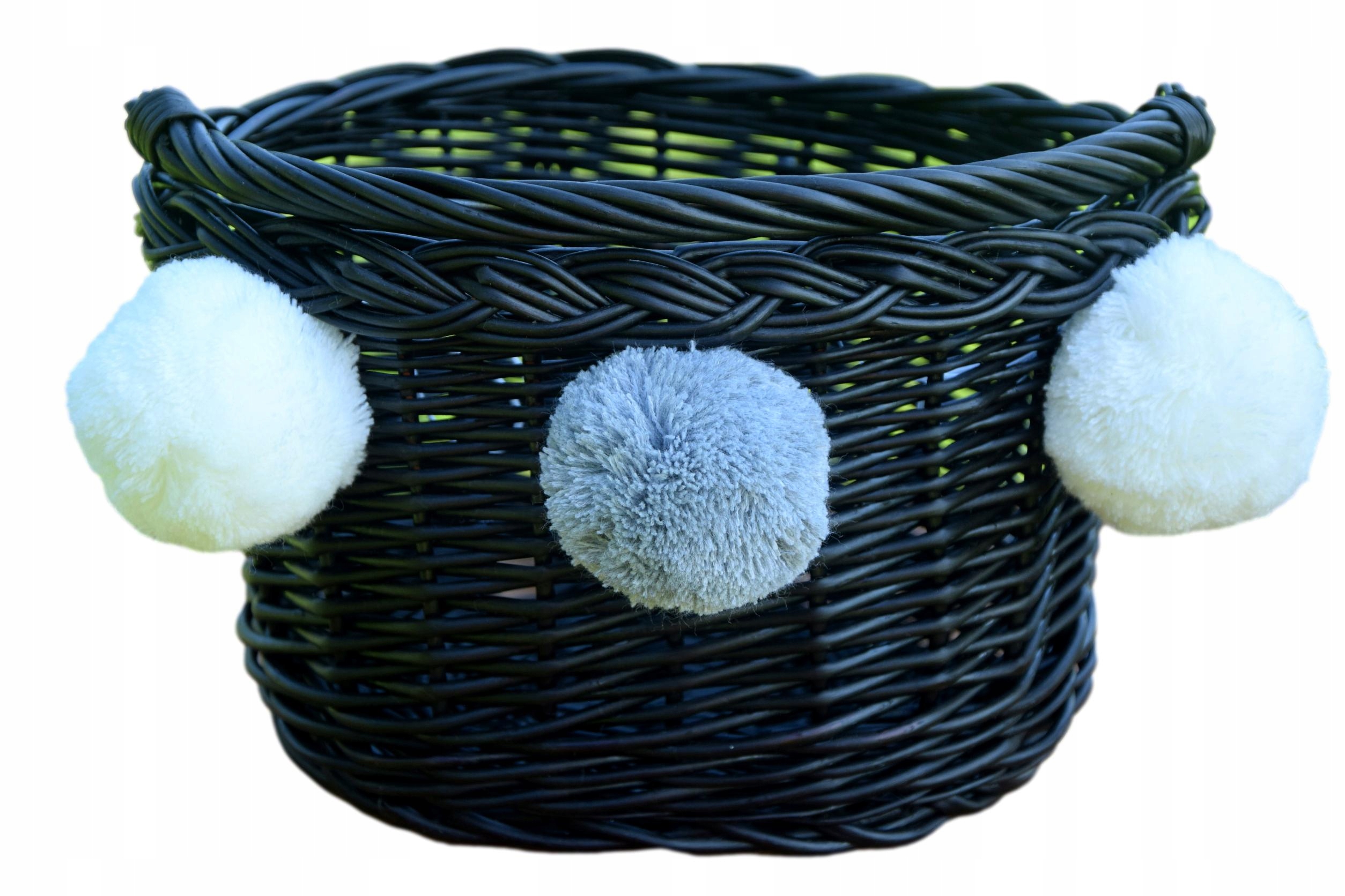 Kosz wiklinowy z pomponem na rower dla dziecka