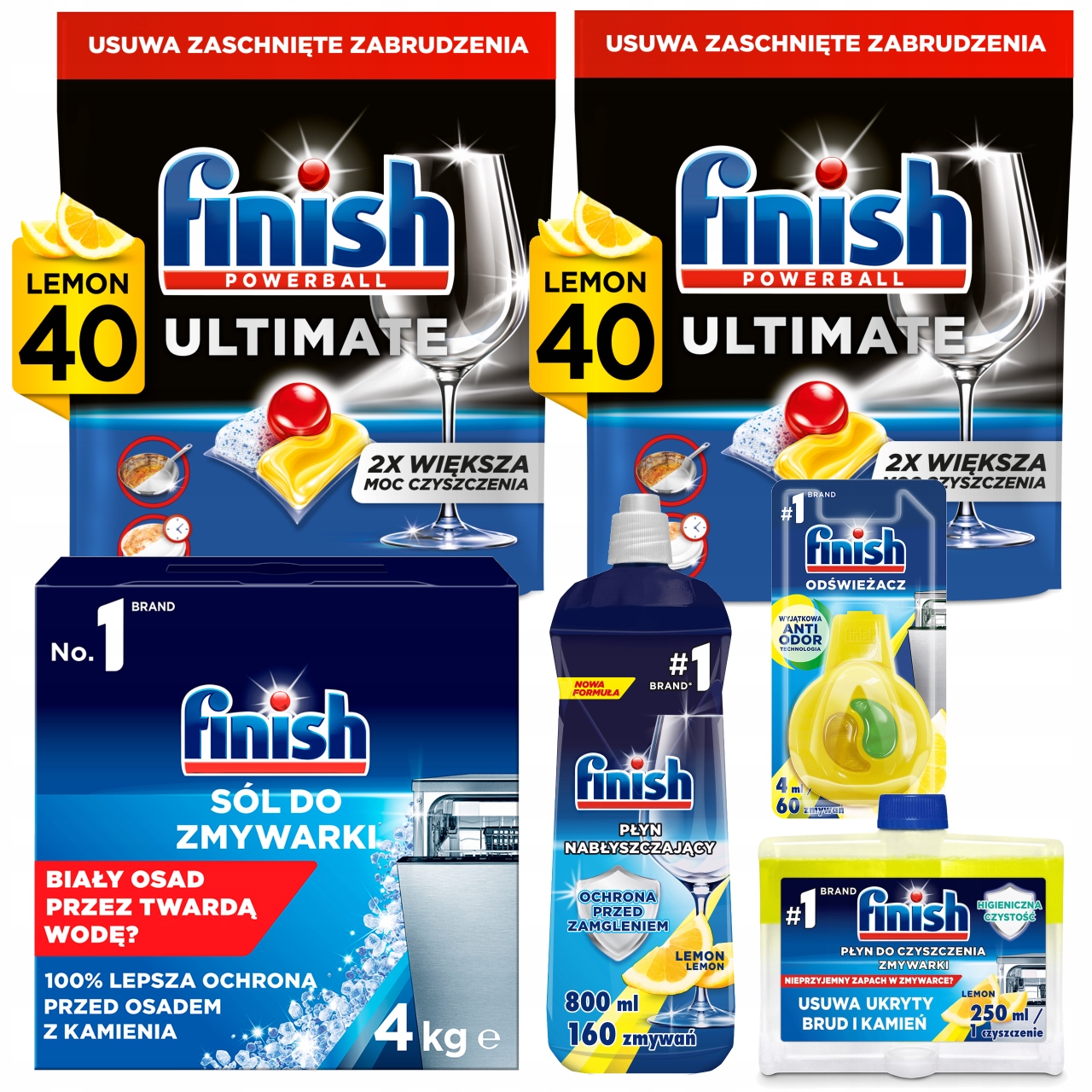 Levně Finish Sada pro myčku nádobí 4 produkty 2 kapsle Ultimate Lemon 40 Kusů
