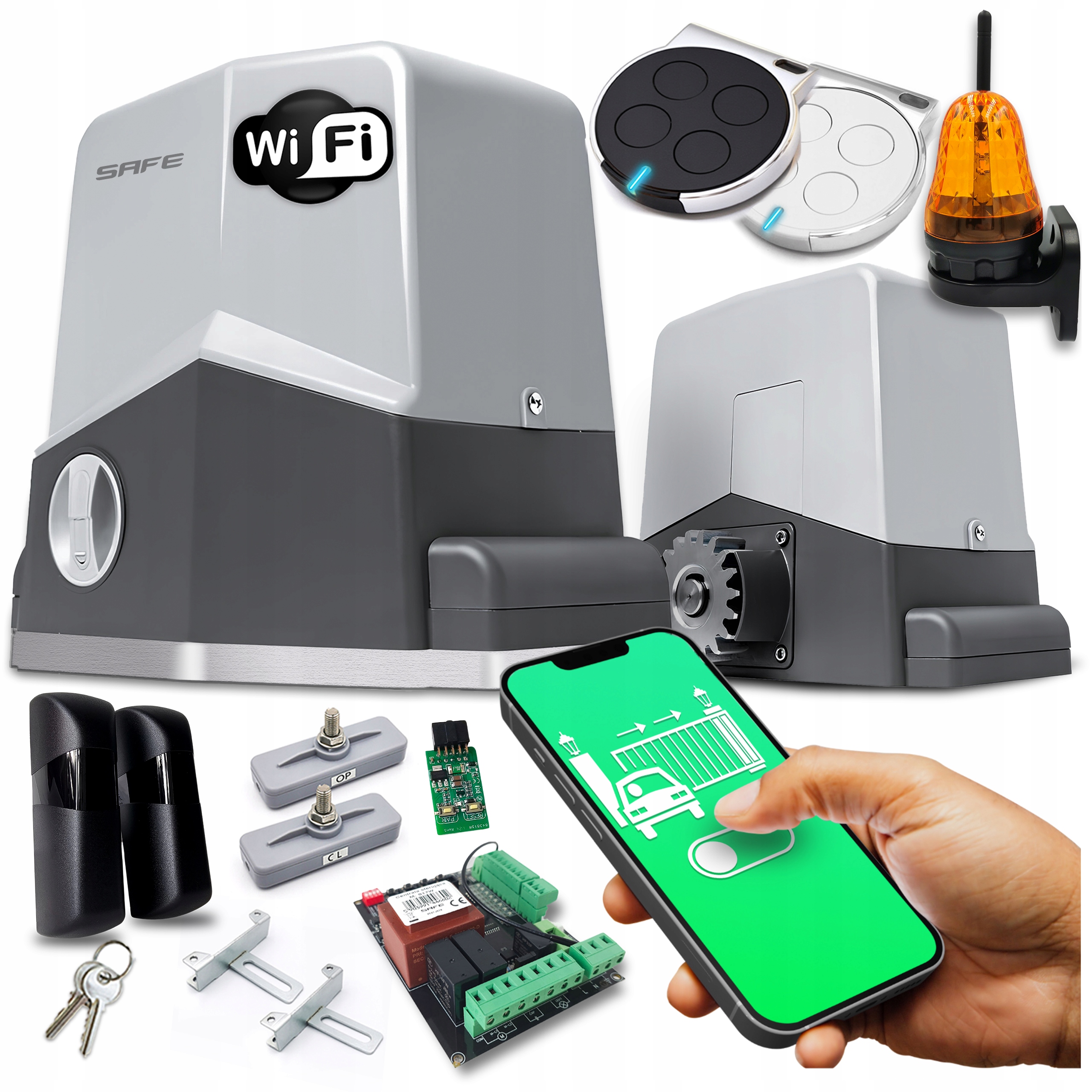 Zestaw Napęd Do Bramy Przesuwnej lampa siłownik piloty 600 kg Wifi automat