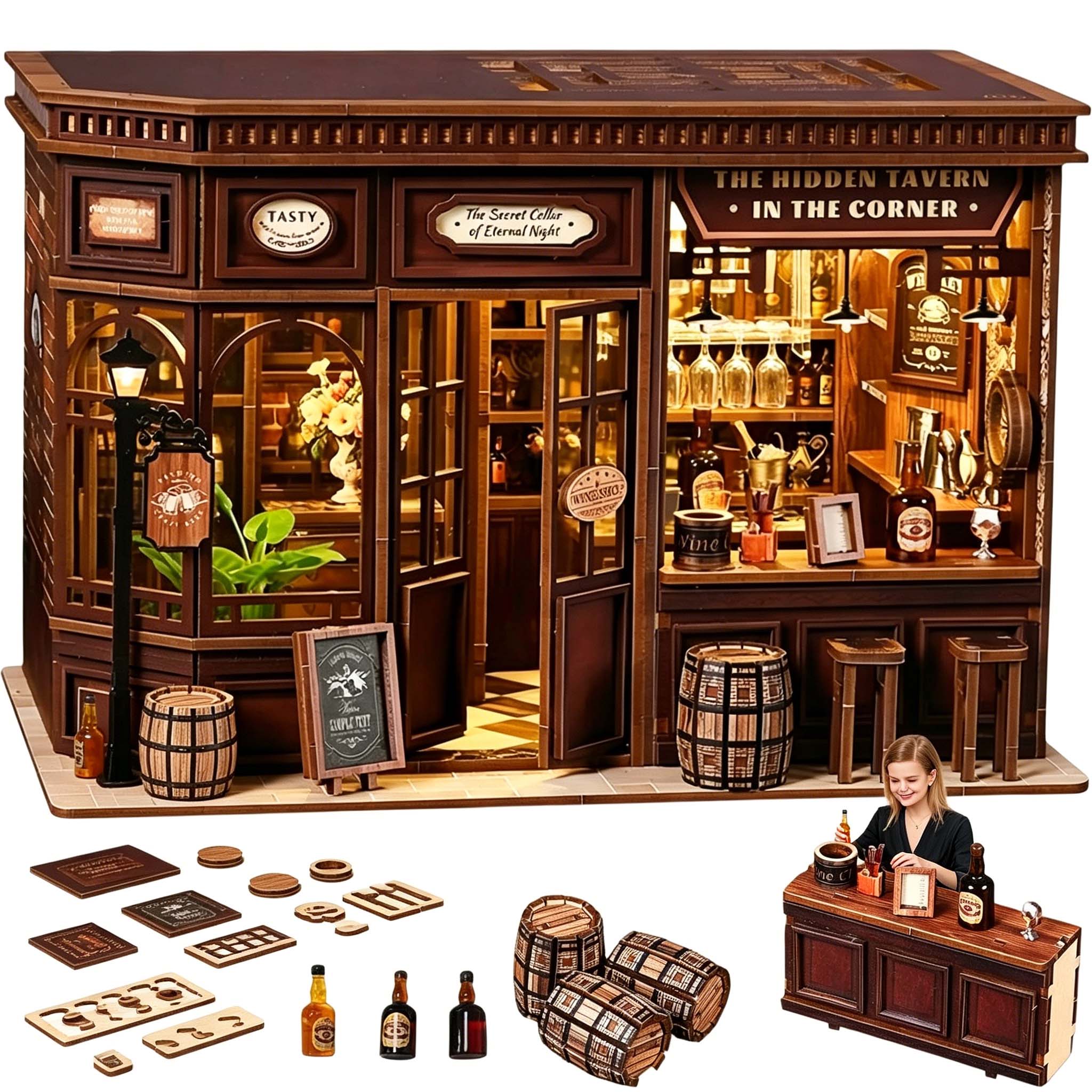 Retro Tavern Model Mini Diy Zestaw Budowlany Book Nook Z Led 327PCS