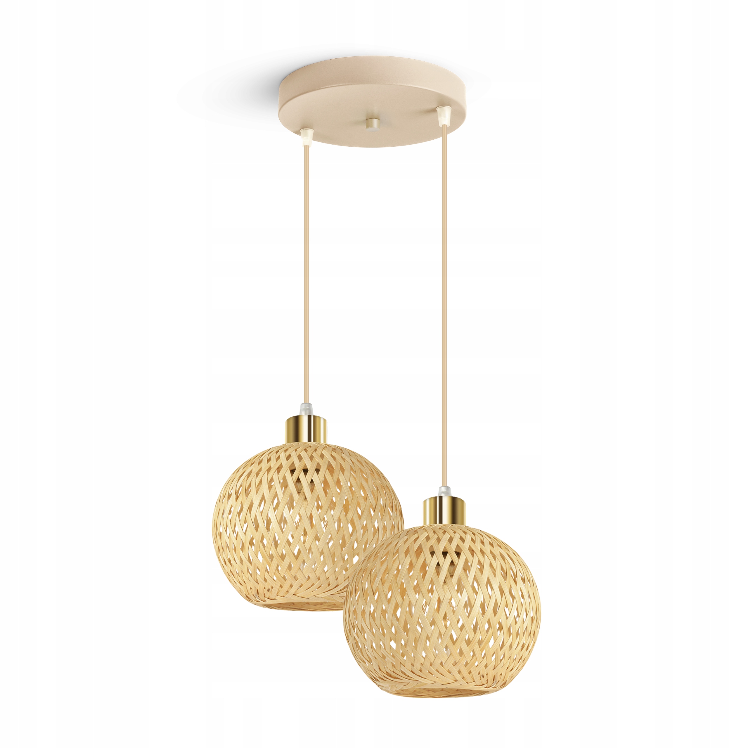 Závěsná lampa Rattan Béžová Boho 2xE27 Nastavitelná výška Obývací pokoj Ložnice