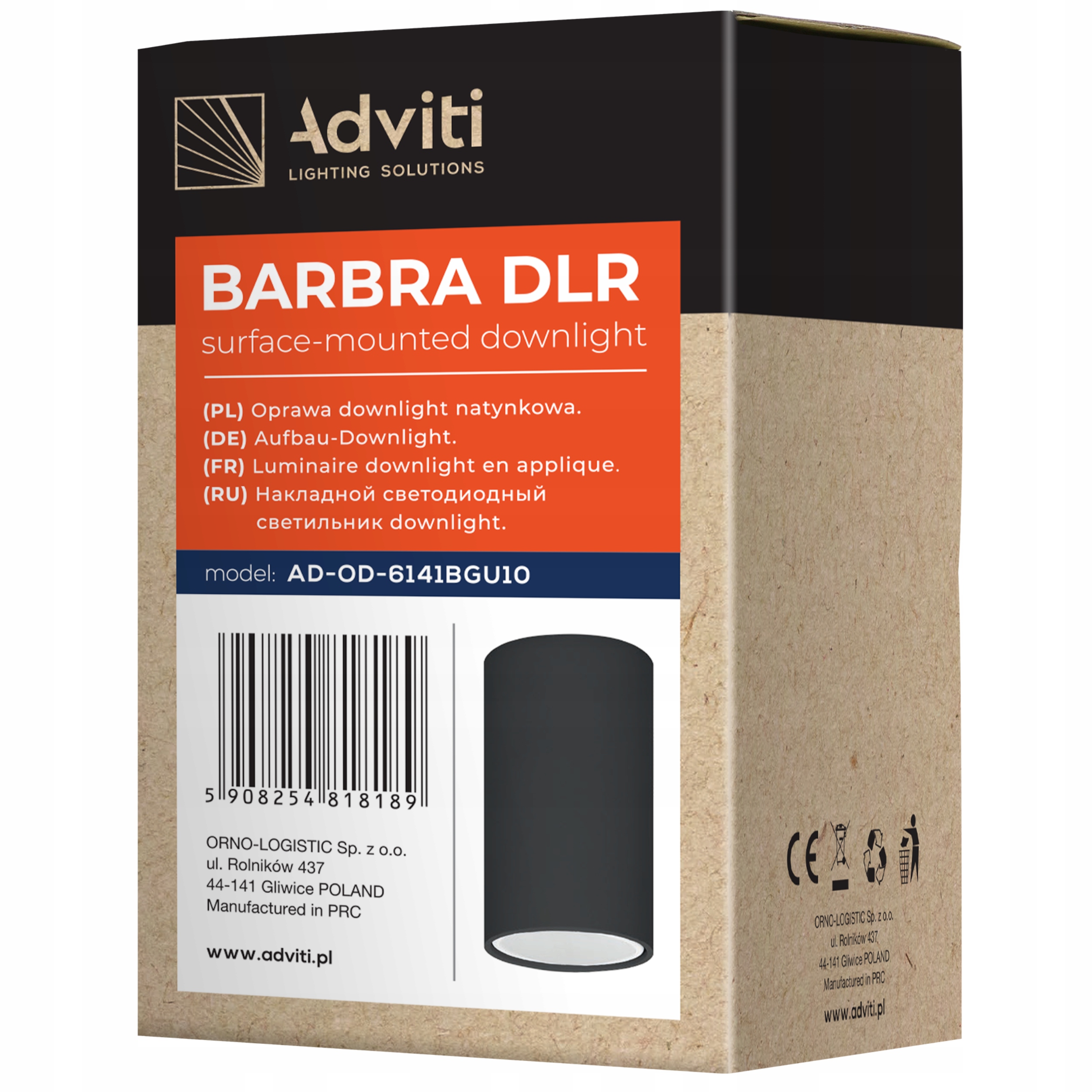 OPRAWA NATYNKOWA HALOGENOWA TUBA SUFITOWA LED GU10 Marka Adviti