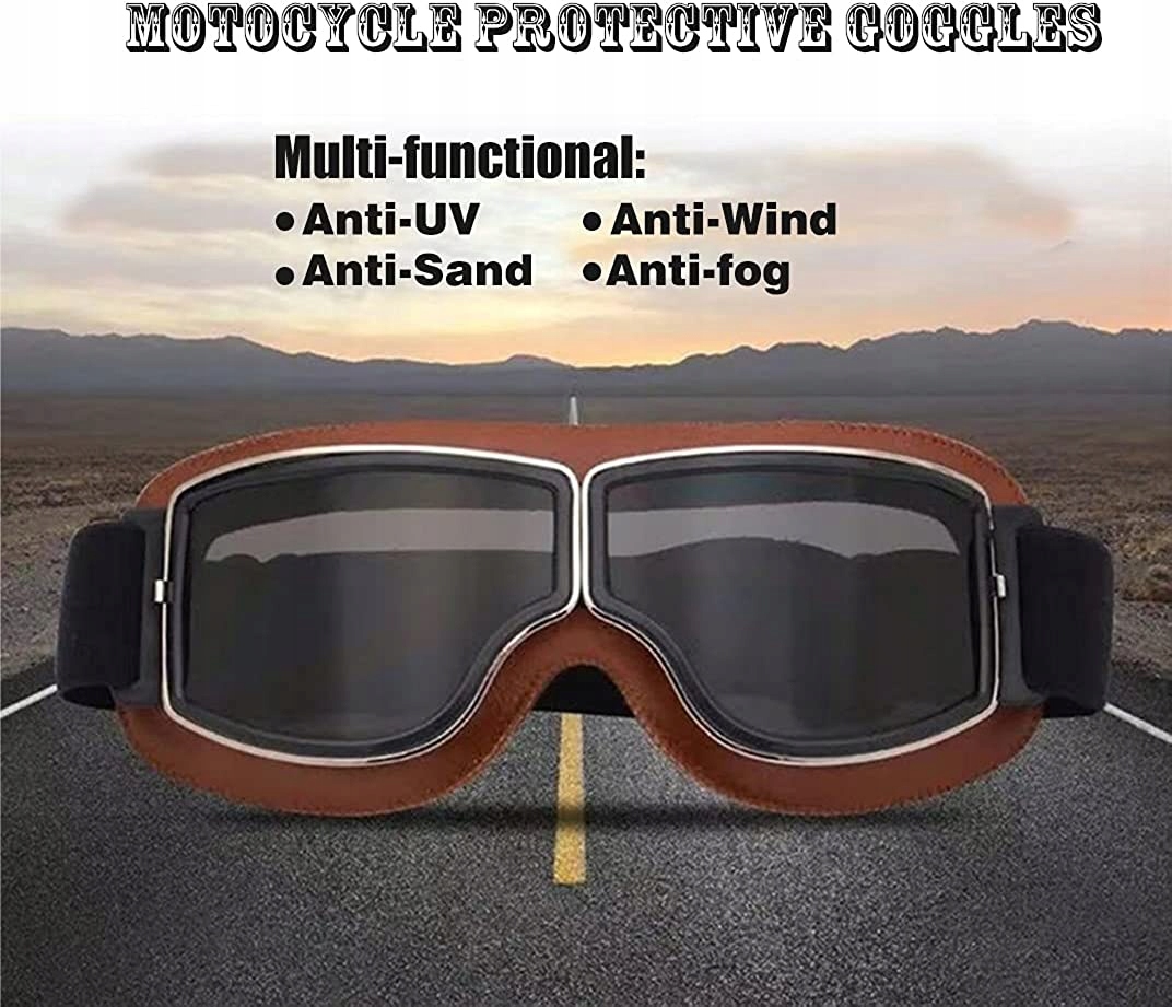 GOGLE MOTOCYKLOWE VINTAGE PILOT SKÓRZANE OKULARY Model MT031
