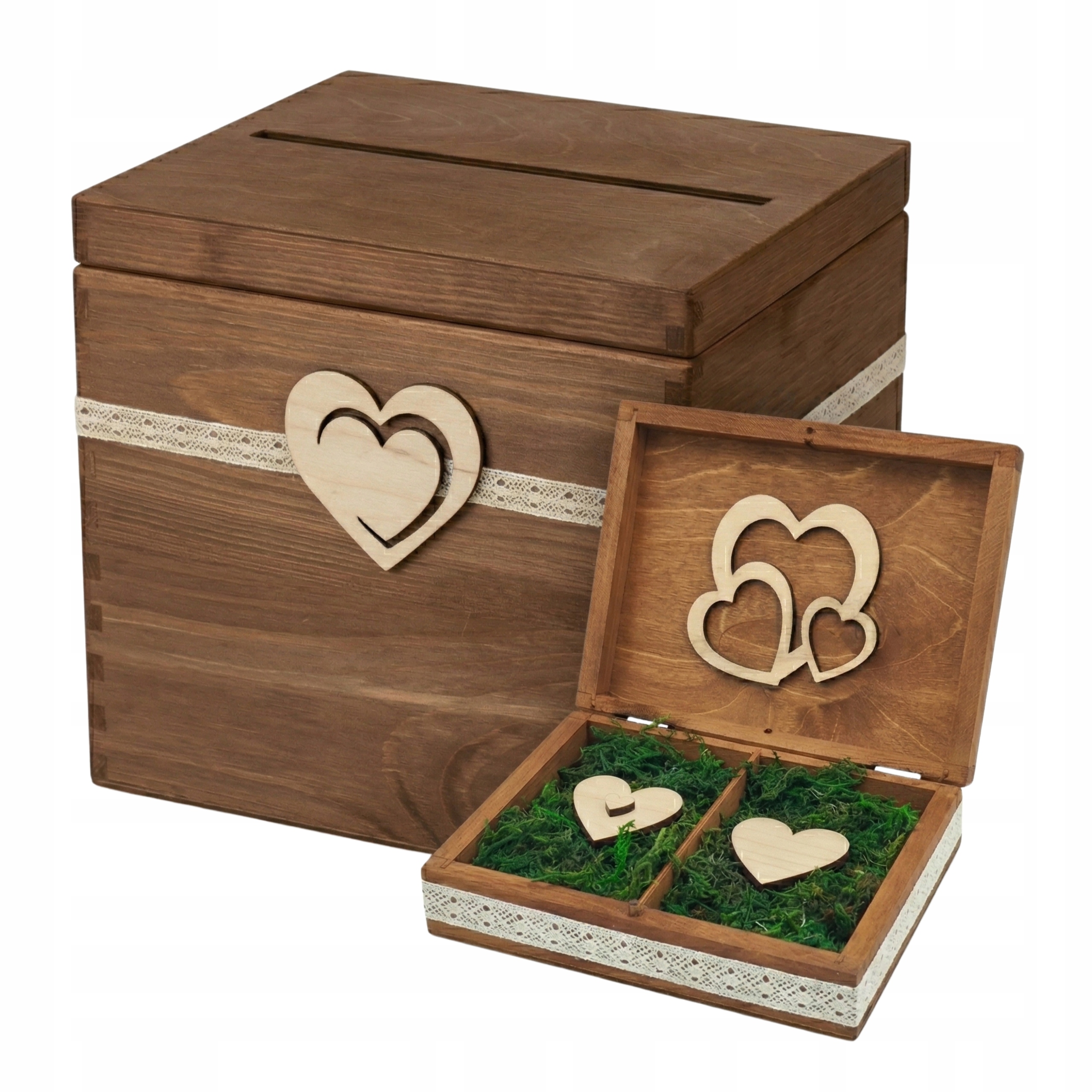 Hnědá svatební sada: Truhla na obálky a krabička na prstýnky
