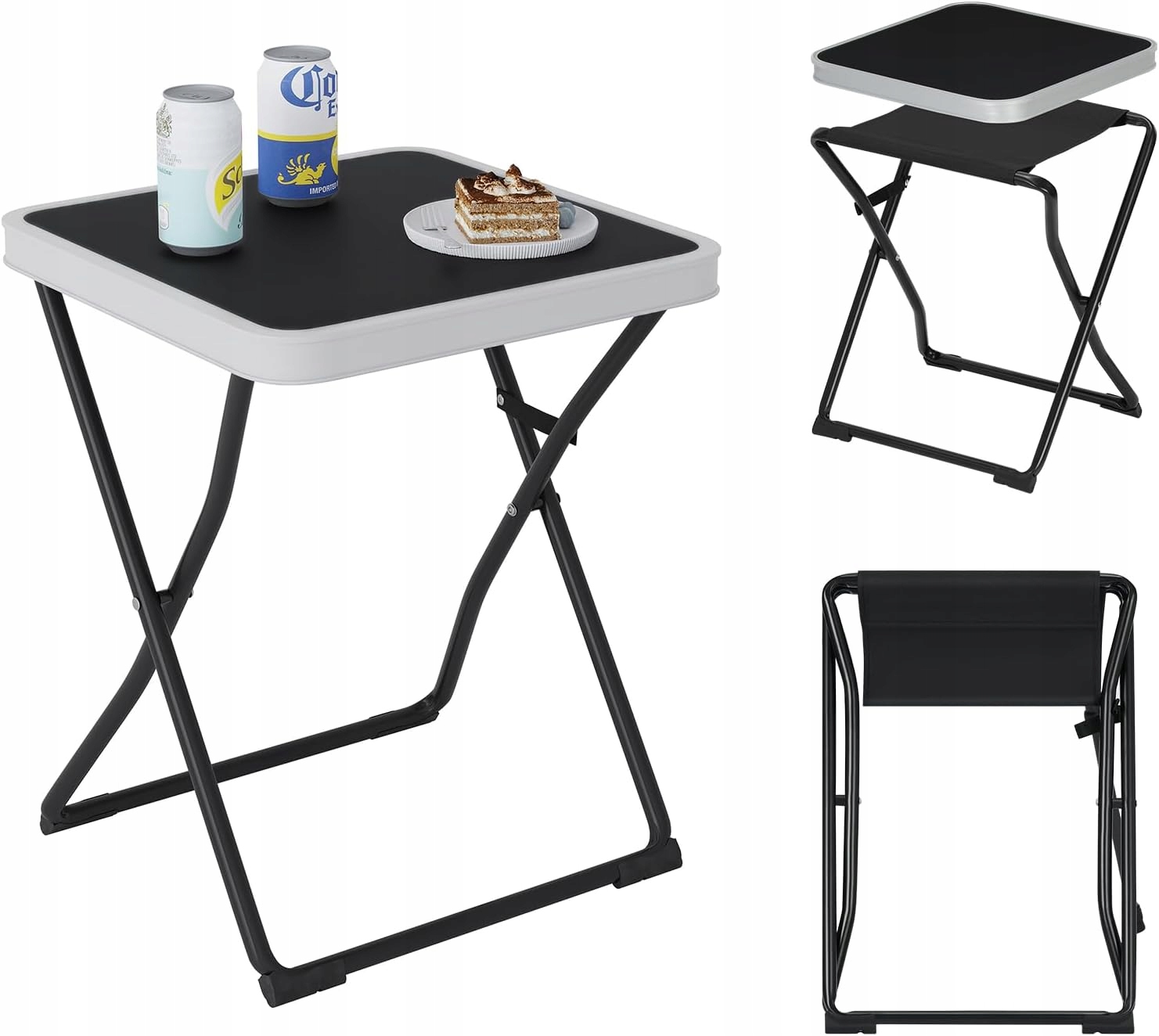 Stolik turystyczny kempingowy stołek składany 2w1 aluminiowy Czarny