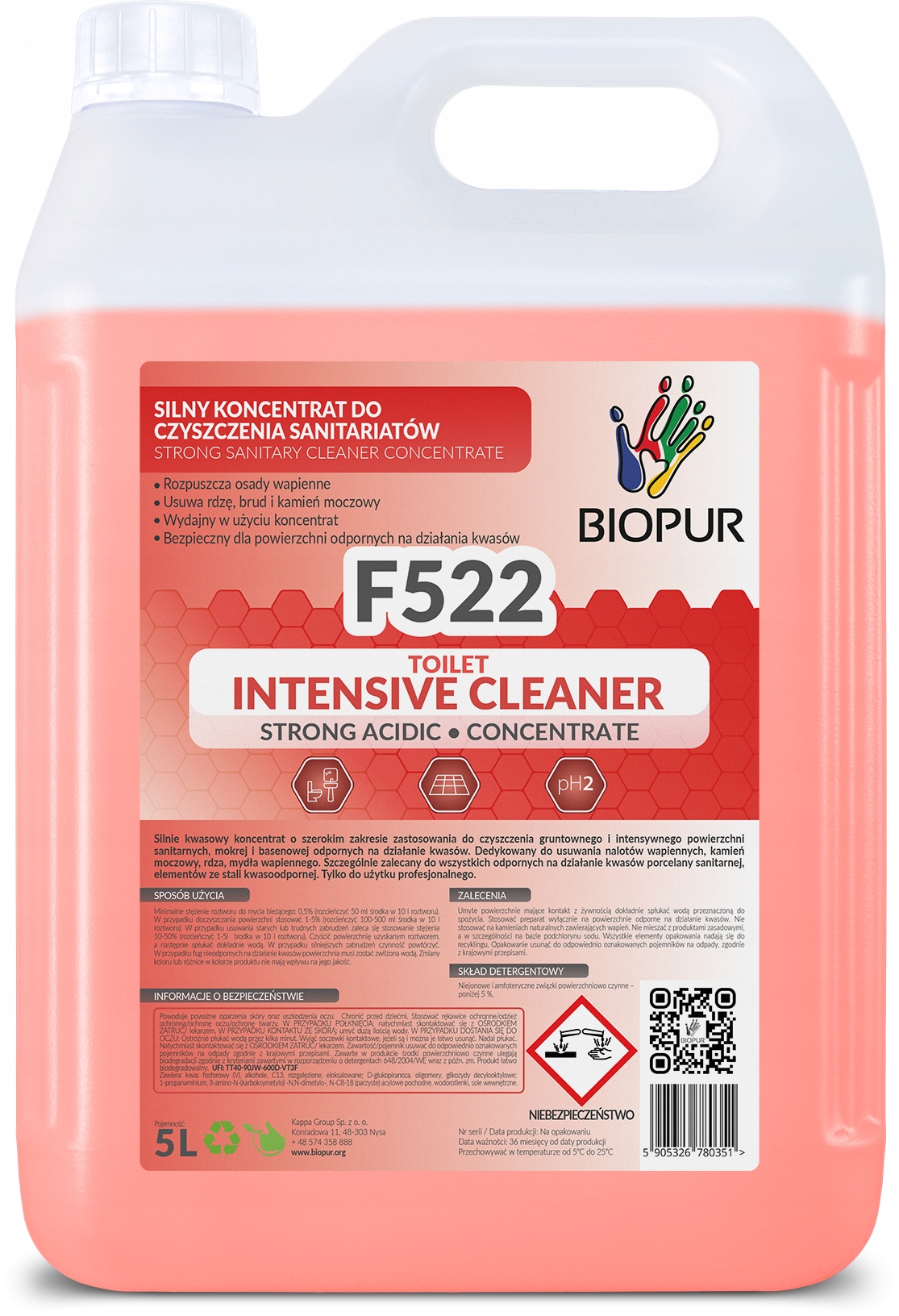 Biopur F522 5l Najsilniejszy koncentrat usuwający kamień, rdzę i brud
