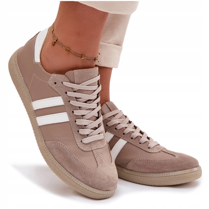 Zazoo N1068 Dámské Kožené Nízké Tenisky Tmavě Béžové, Velikost 39