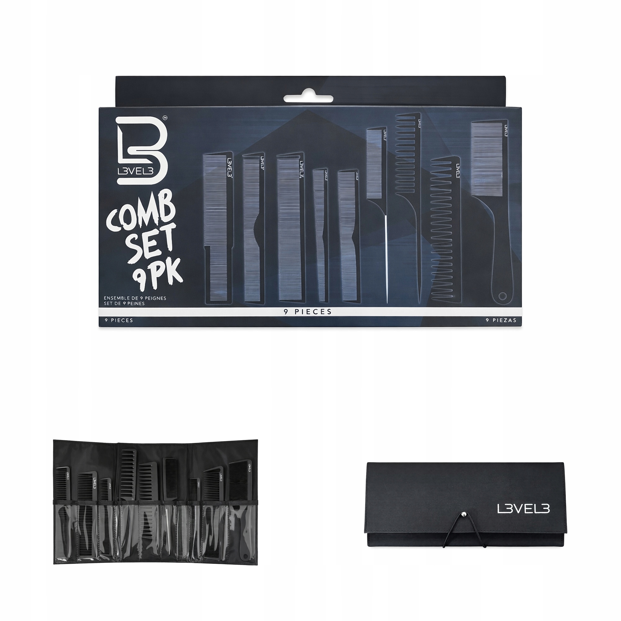 Sada barberských kadeřnických hřebenů L3 9PC Comb Set