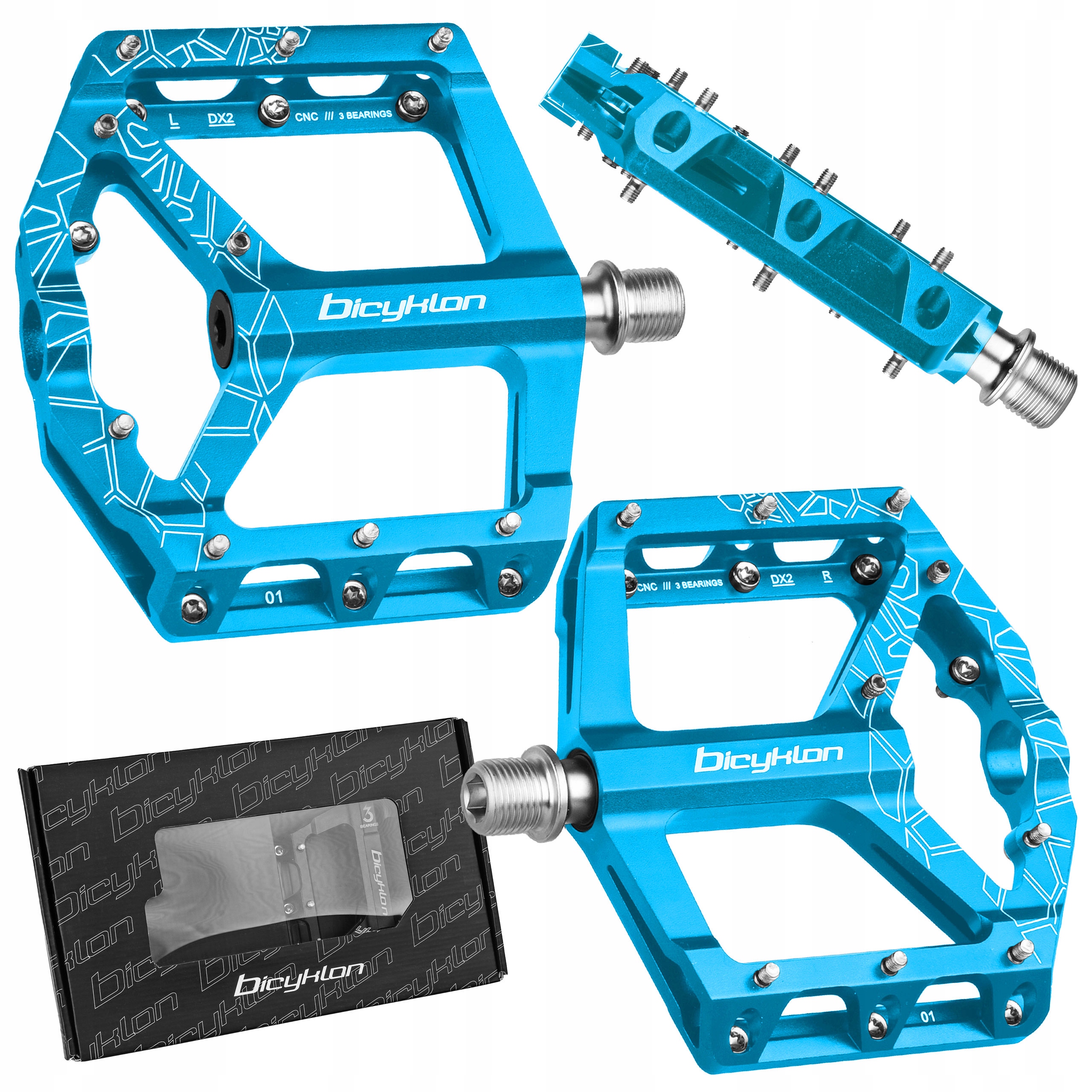 Pedały Rowerowe Bicyklon DX2 Cnc Platformowe 3 Łożyska Maszynowe Niebieskie