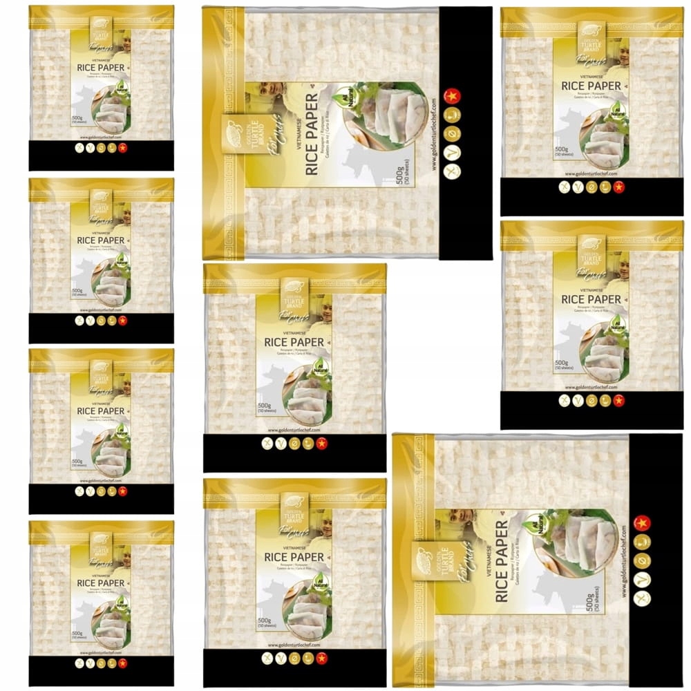 10x Papier Ryżowy Do Sajgonek Spring Rolls Kwadrat 19cm Kwadratowy 500g
