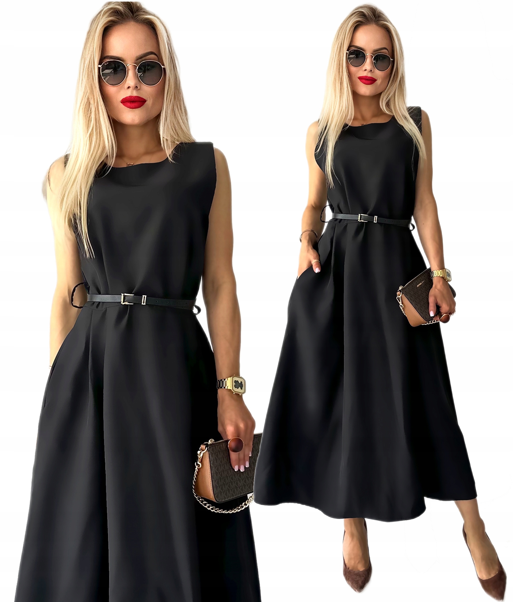 Elegantní Šaty s rozšířenými kapsami a pásek Dolores