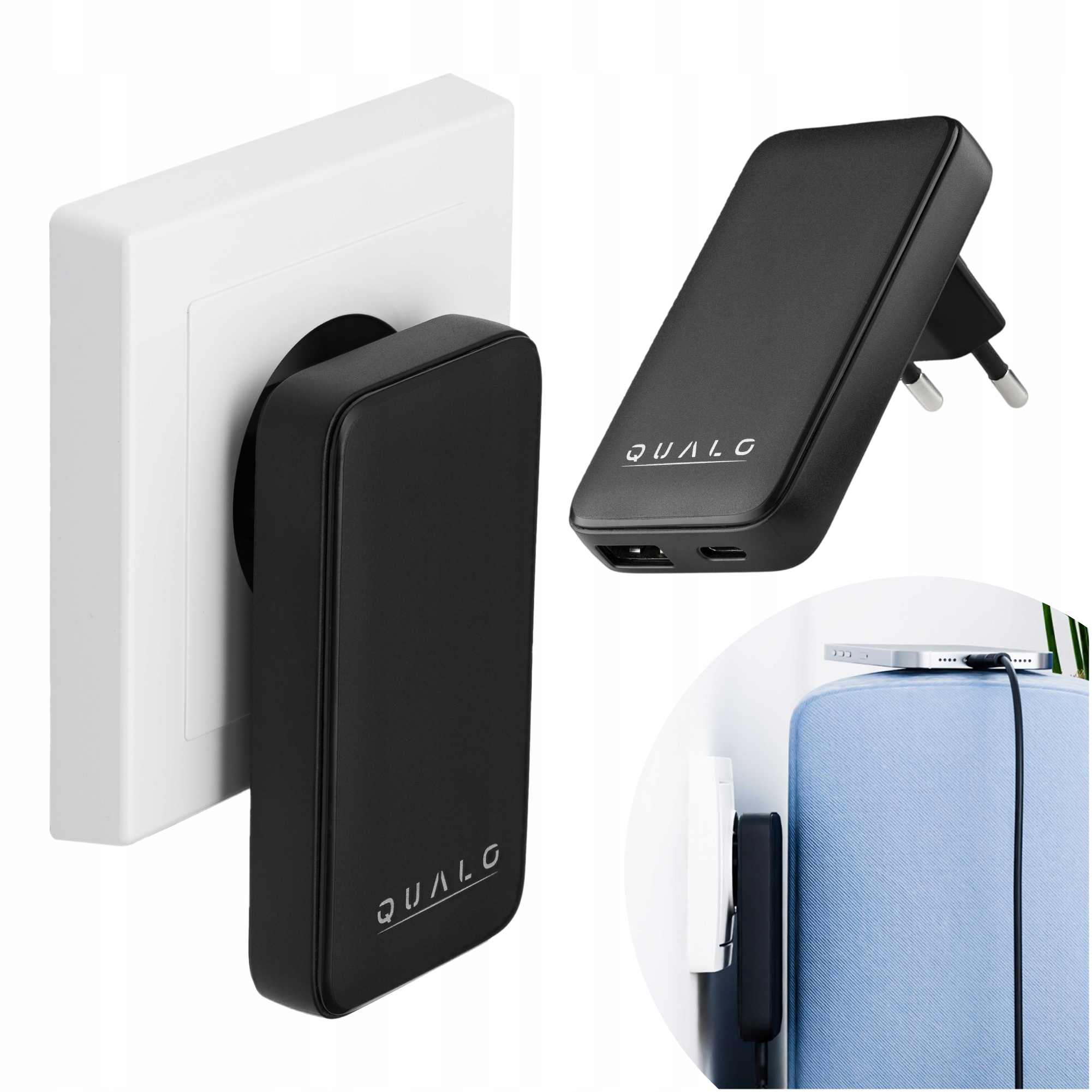 Qualo ładowarka sieciowa GaN Pd bardzo szybka Slim Usb-a Usb-c 45W kątowa