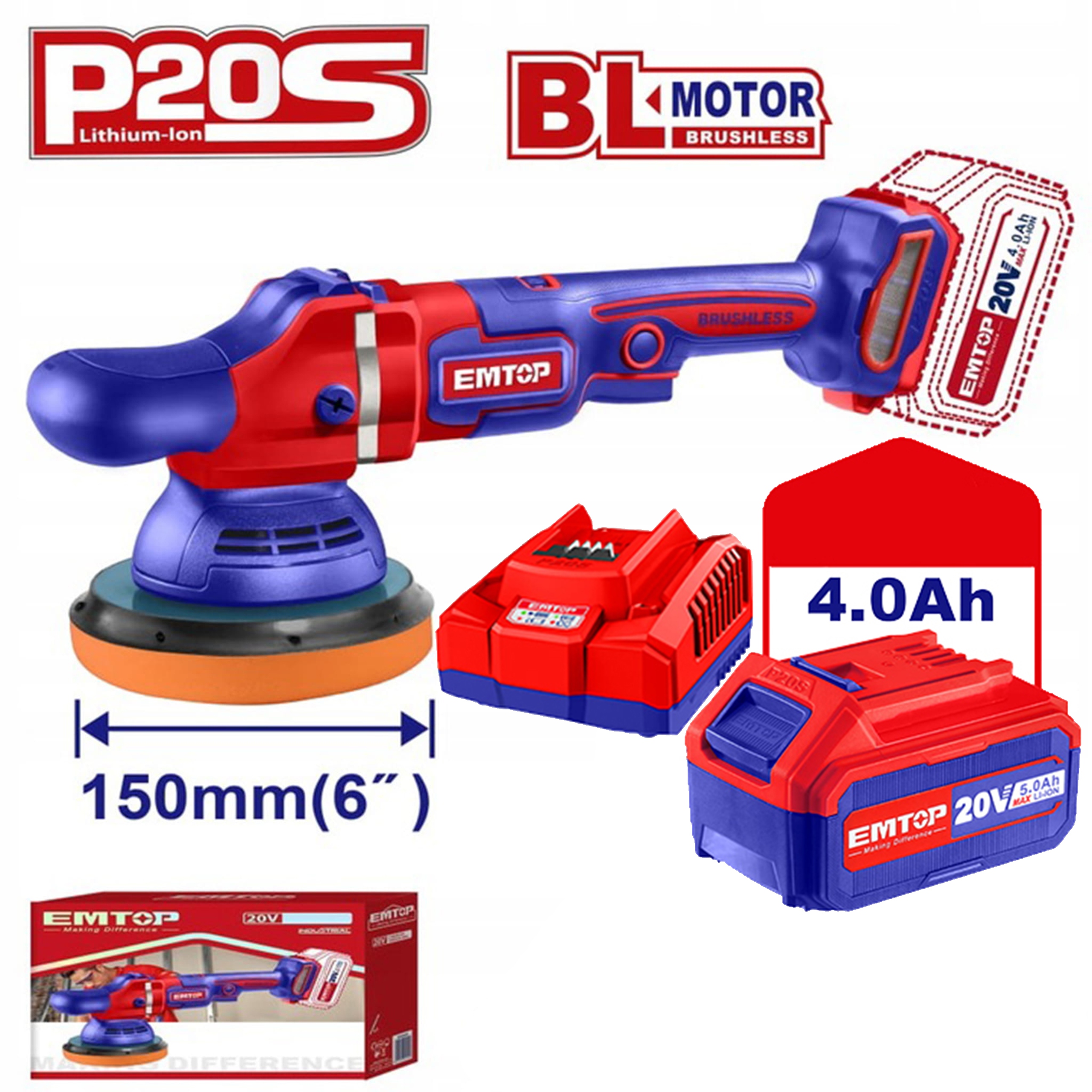 Akumulátorová fólia 150 mm 20 V P20S ELAP2015 Emtop Sada Nabíjacích Akumulátorov
