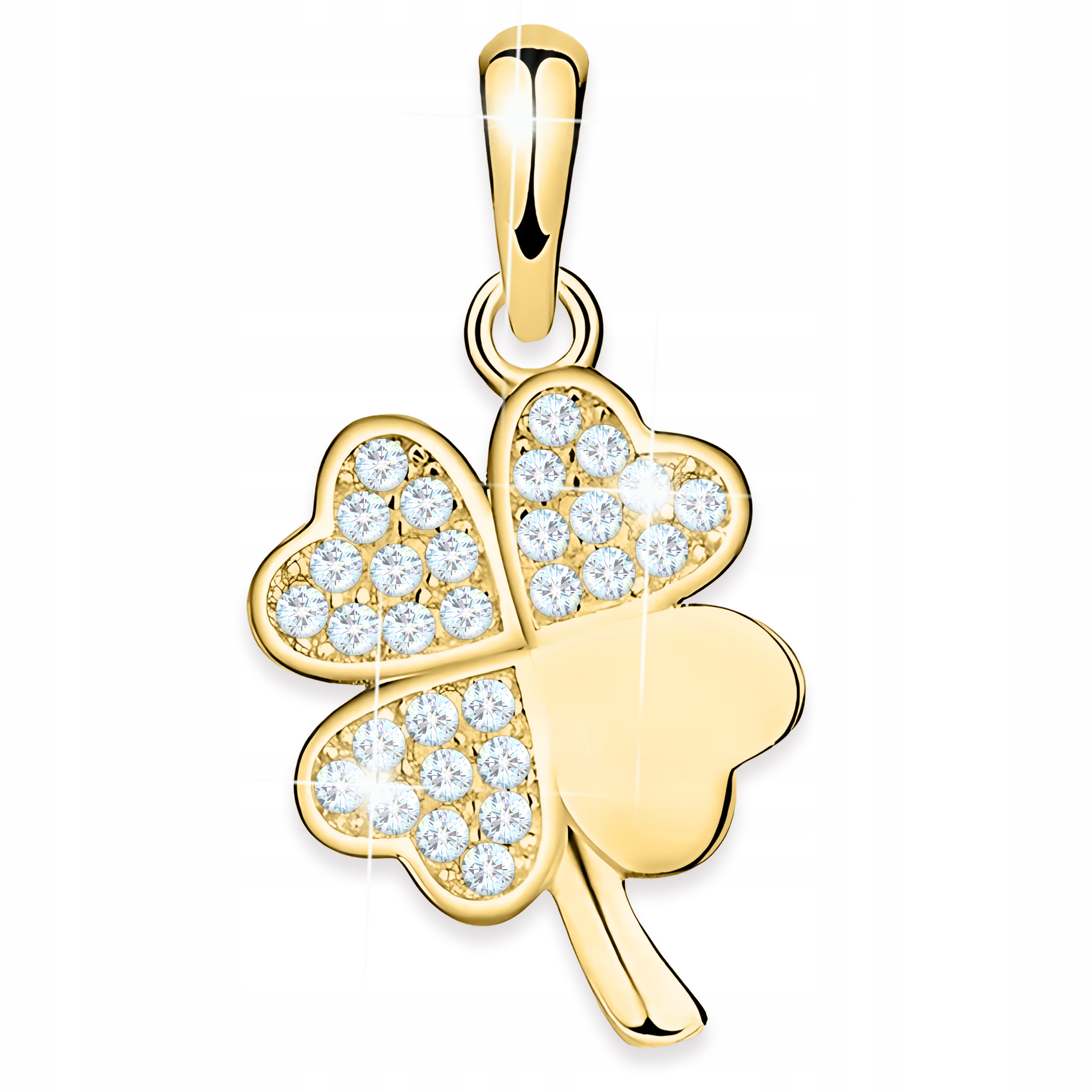 Zlatý Přívěsek 925 Jetel Čtyřlístek pro Štěstí s Lístky osázenými Zirkony