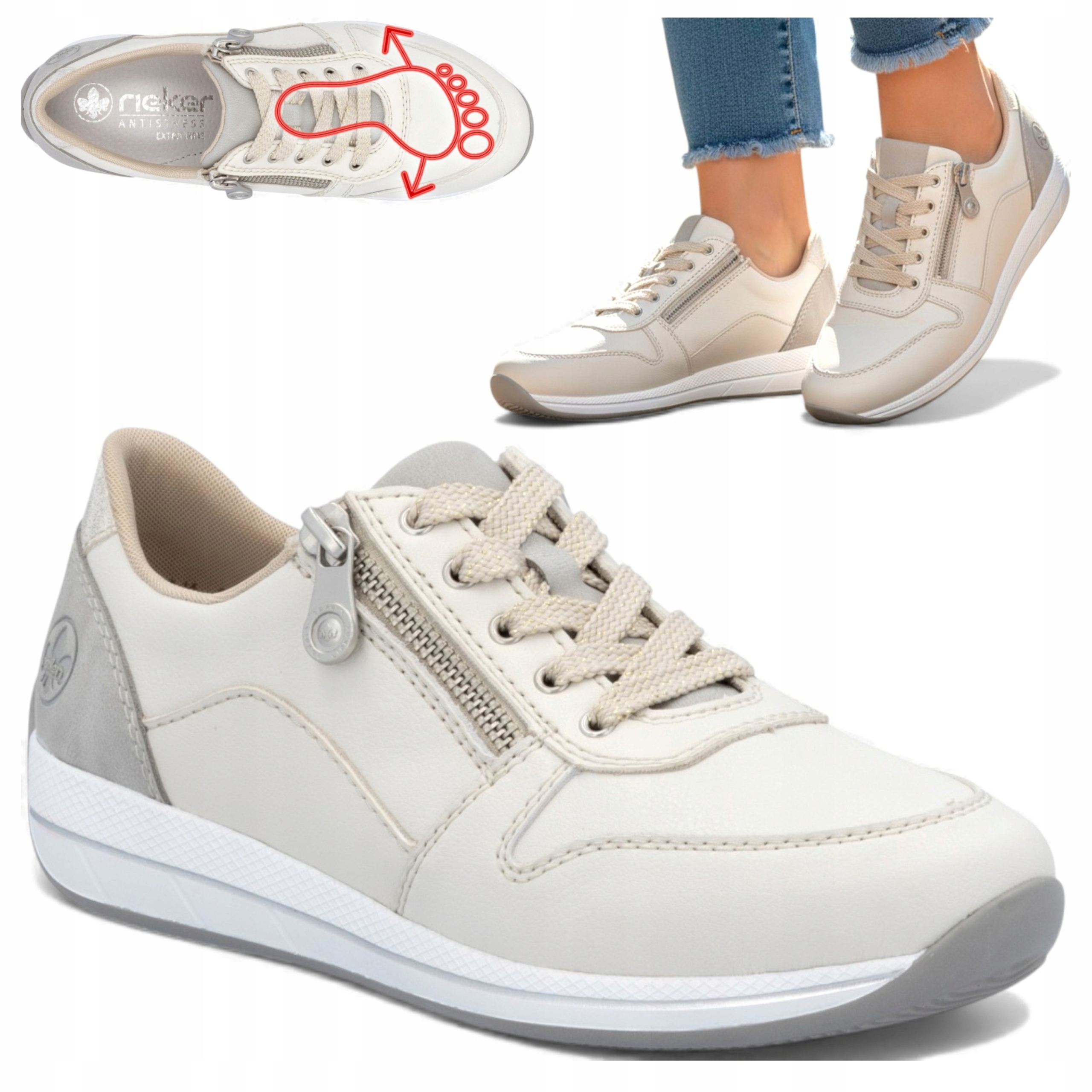 Rieker 38 Dámské boty Přírodní Kůže jarní lehké ploché šněrovací