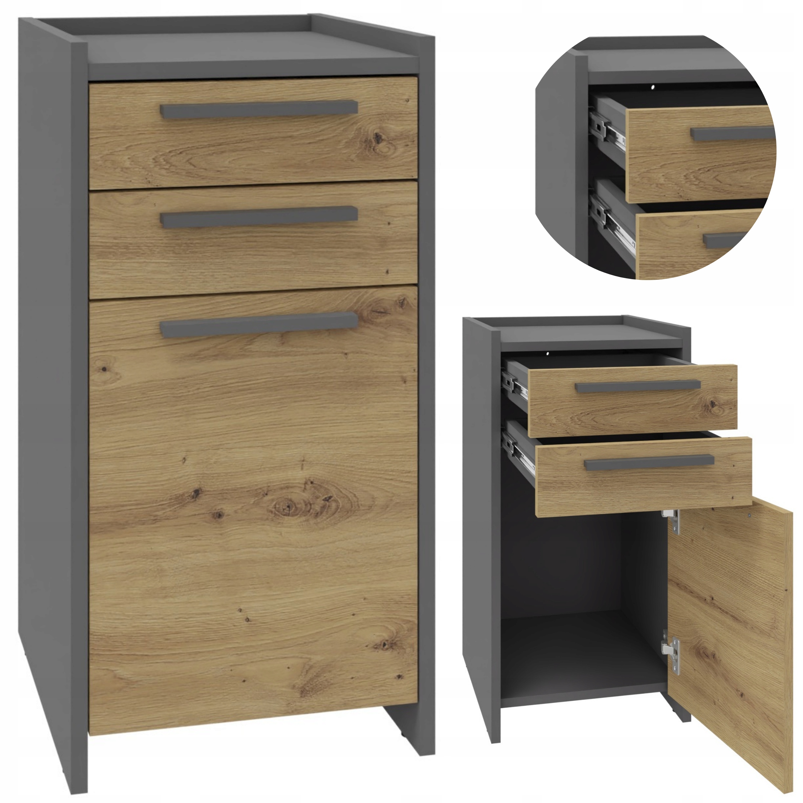 Komoda Altivo 1D2SN artisan-antracitová, veľký regál, priestranná skrinka na oblečenie