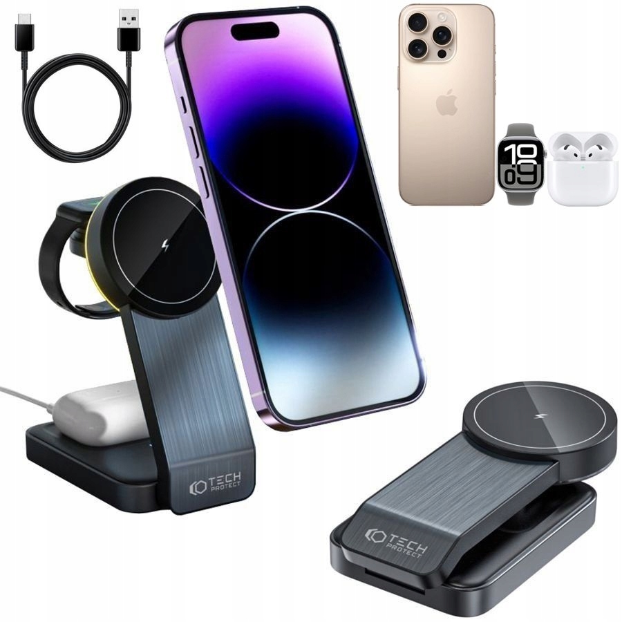 MagSafe stanice 3v1 Skládací nabíječka Stojan 15W