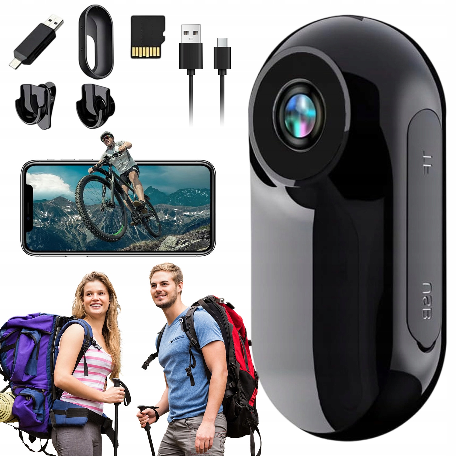 Sportovní Minikamera Pro Helmu 5MP 1080P 180MIN Baterie 32GB S Displejem 1"