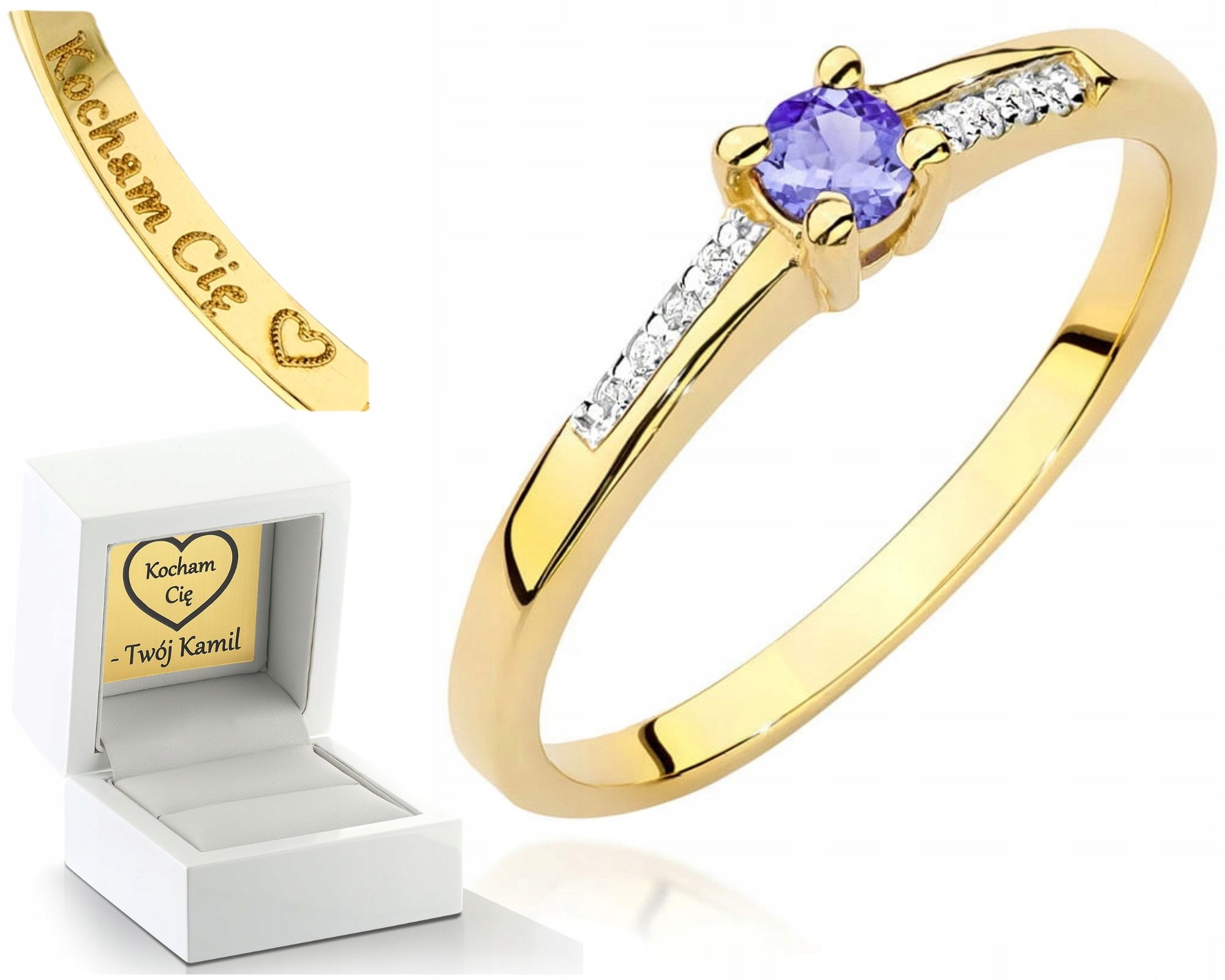 Zlatý Prstýnek Na Zásnuby Tanzanit Brilianty Žluté Zlato 585 Gravírování