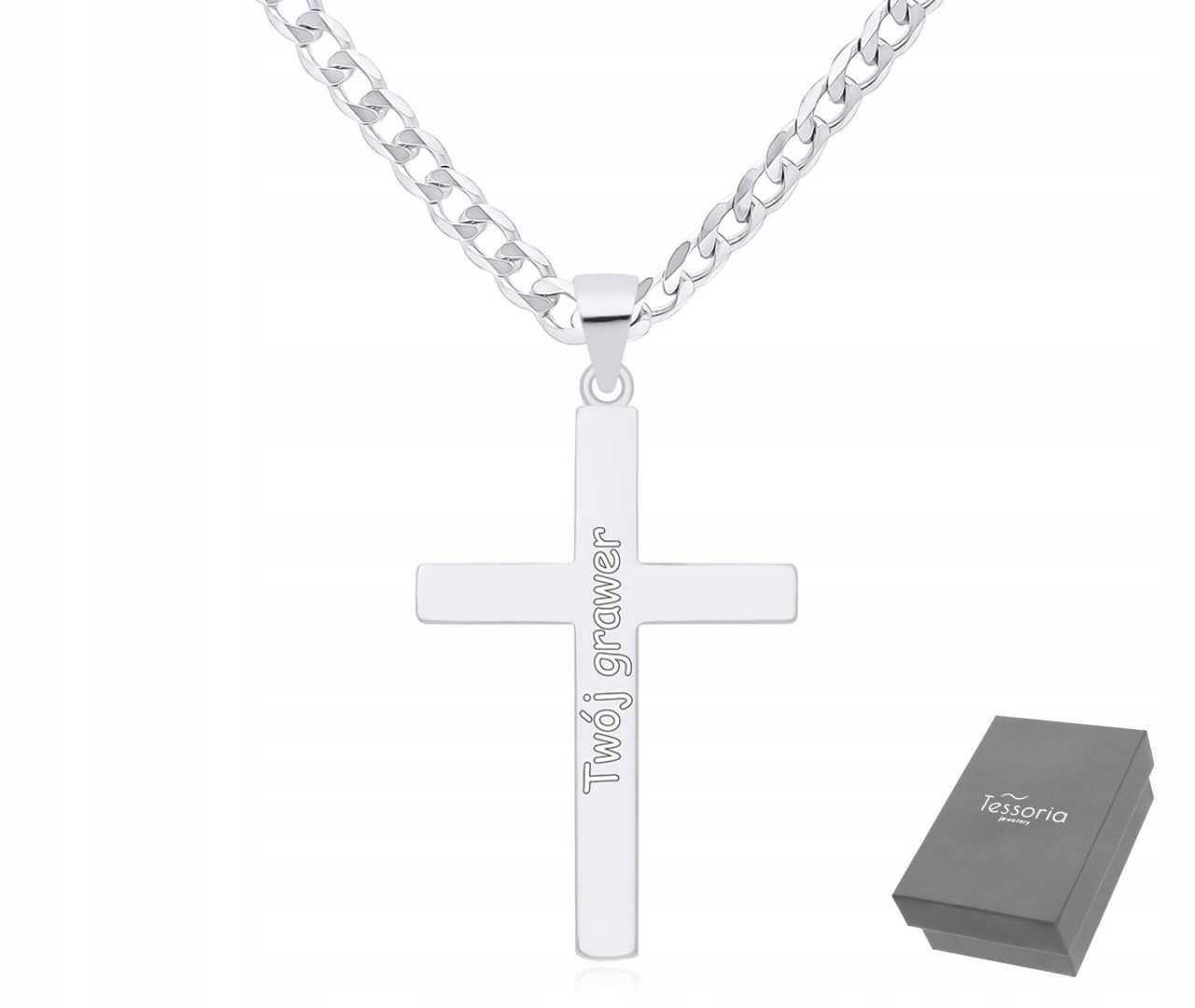 Řetízek Pánský Stříbrný s Hladkým Křížkem Gravírování délka 55 cm Stříbro 925