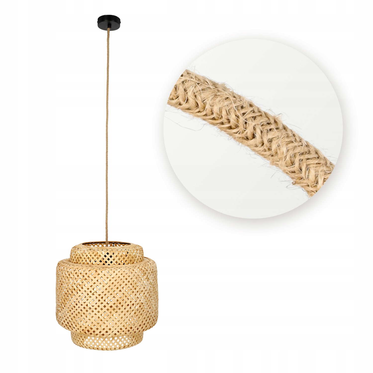 Velká závěsná lampa Boho Pletená bambusová 40 cm Černá Podhledová lampa 1xE27