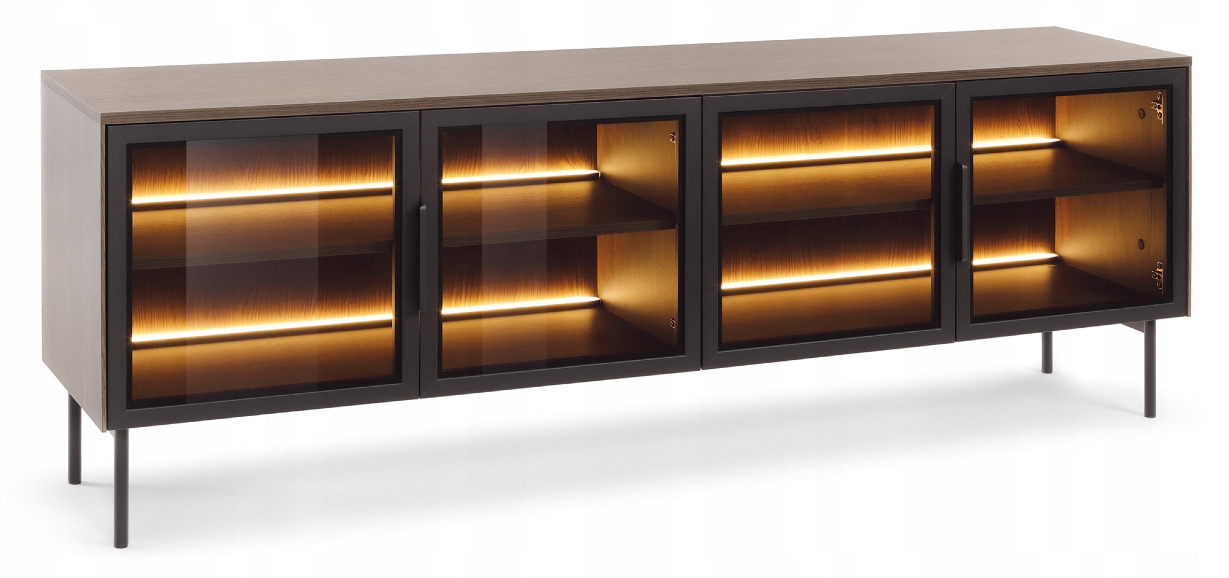 Čtyřdveřová prosklená Rtv skříňka Lumi 181 cm dub dunin Led