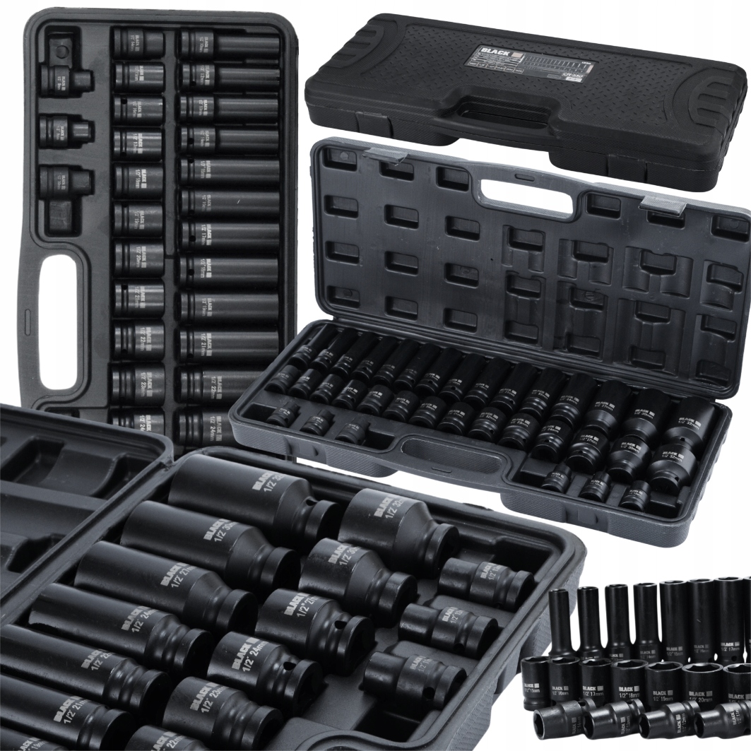 Veľká Sada Rázových Nástavcov V Kufríku Hexagon 8-32MM 1/2" 35KS Black Crmo