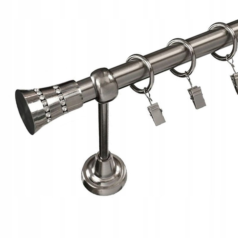 

Pojedynczy srebrny karnisz 120 cm 19 mm z żabkami