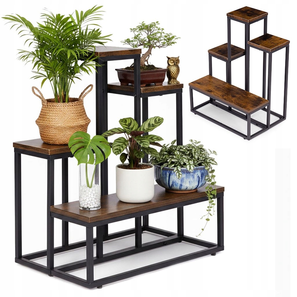 ModernHome ME-ATS19 Stojan na květiny 67 cm, 4 police, tmavé dřevo