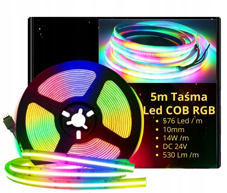 5m Taśma Led Cob Rgb 576Led/m 14W/m 24V IP20