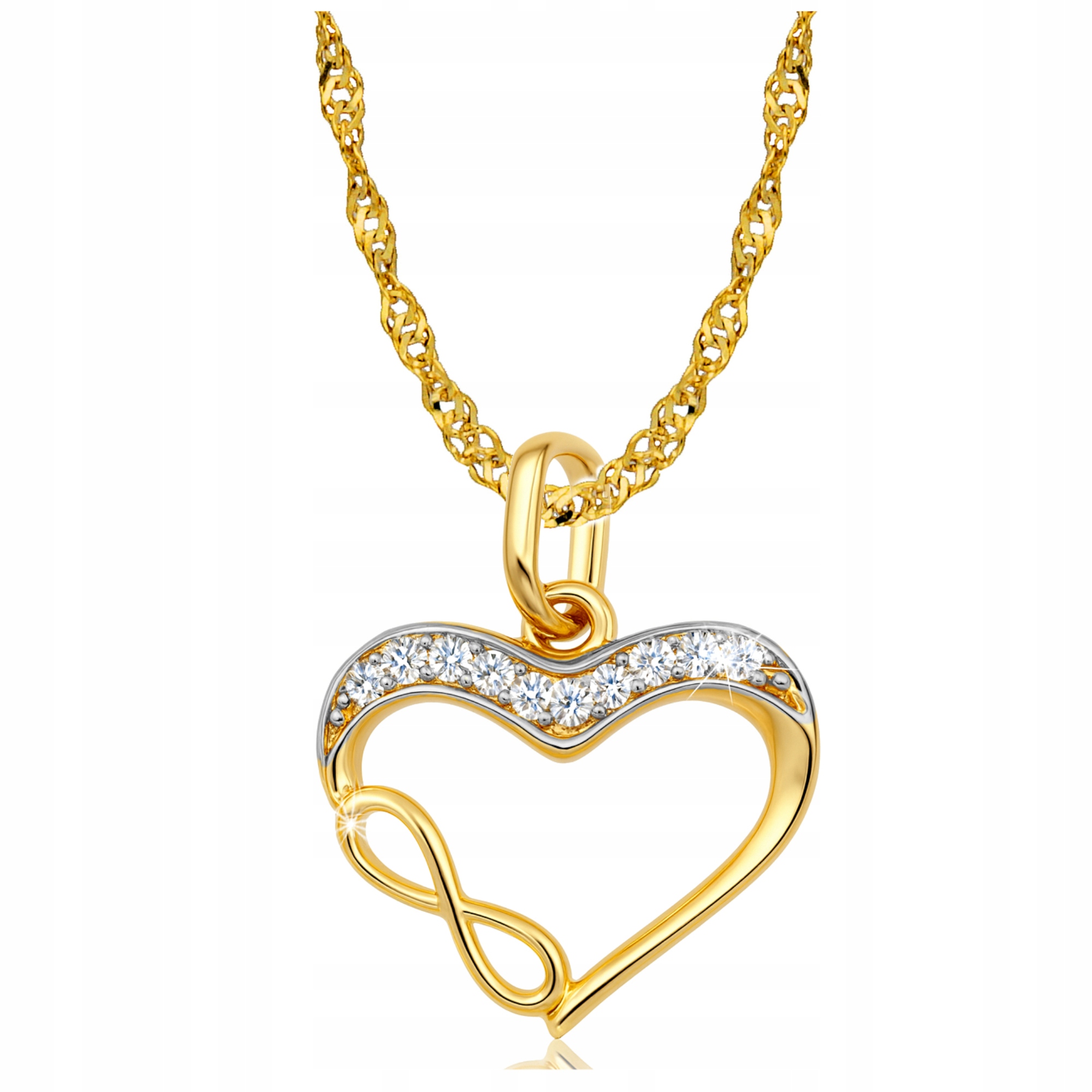 Złoty Wisiorek Serce Złoto 585 14K +Naszyjnik Skręcony Łańcuszek Singapur