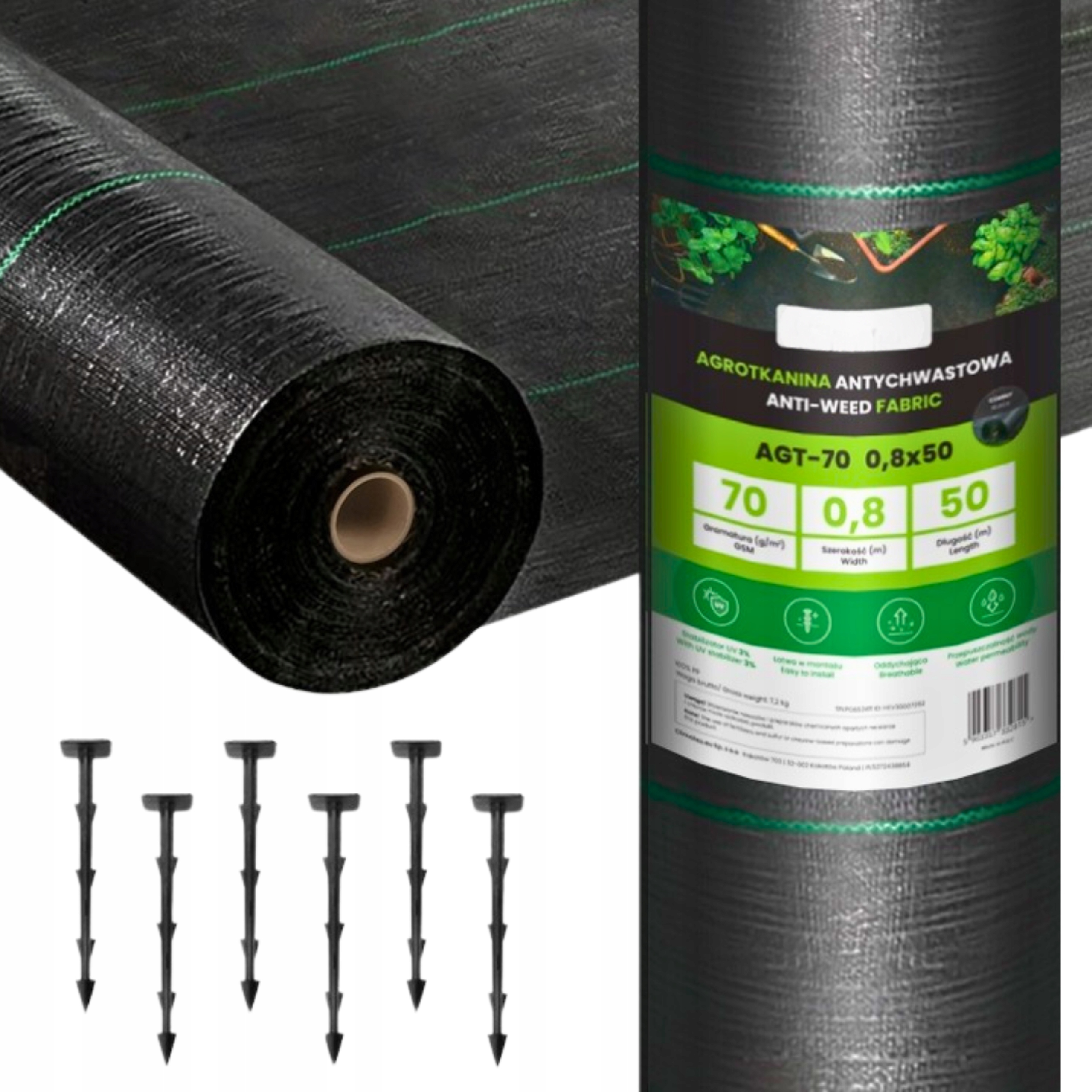 Agrotextilie agrotextilie plevel 70g černá rohož 0,8x50m Uv 3% silné kotvy