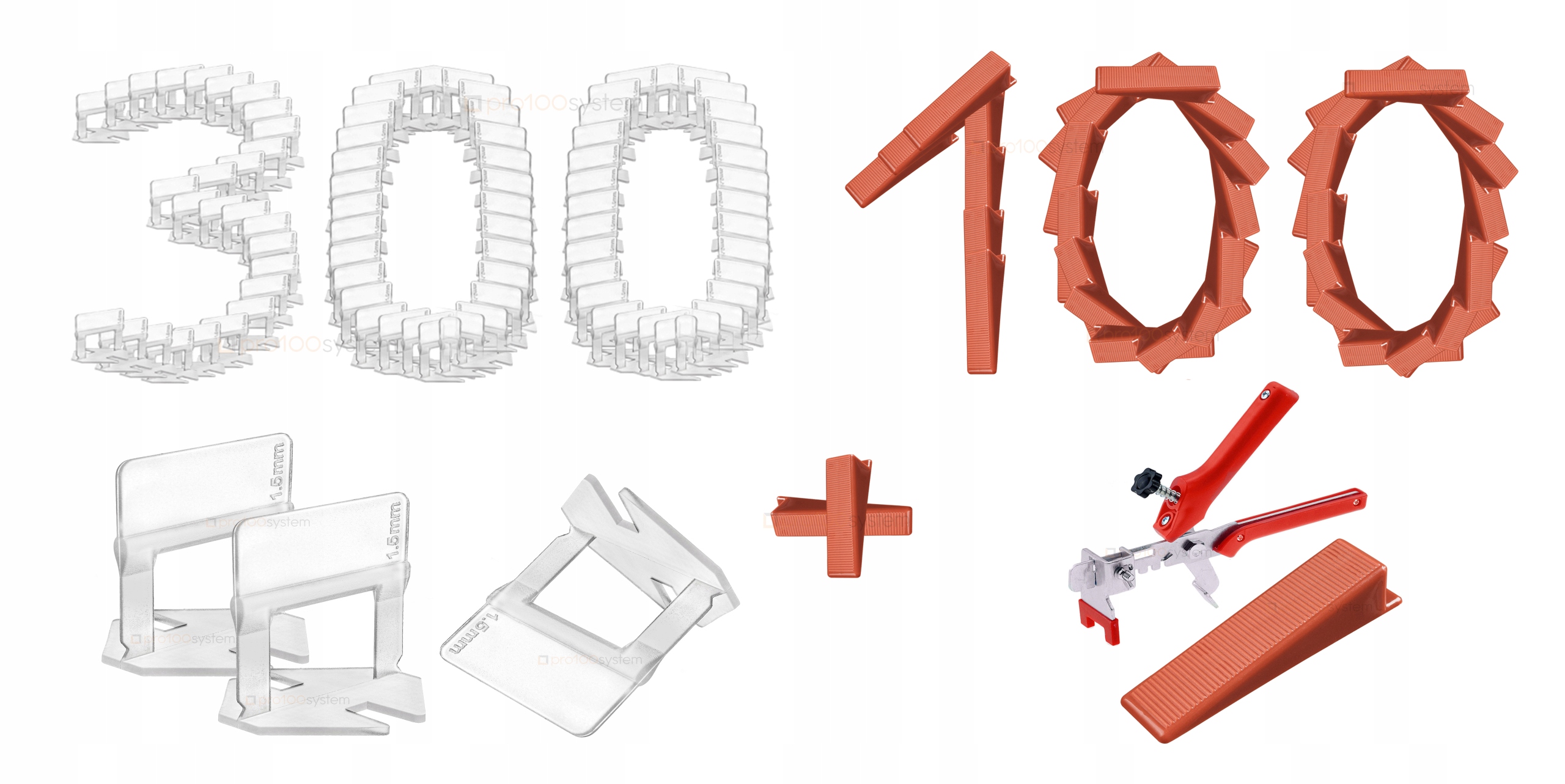 

1,5mm System Poziomowania Płytek 300+100+szczypce