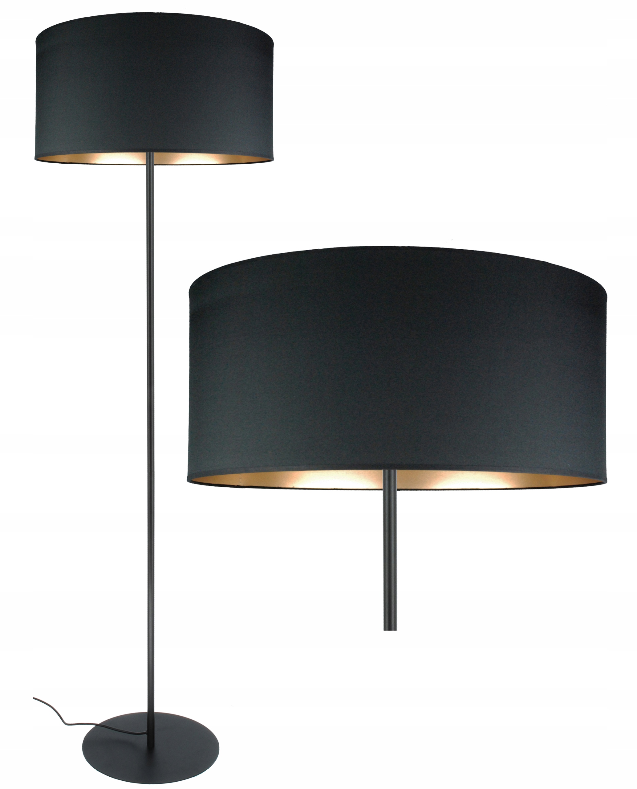 Podlahová Lampa Zlaté Čierne Tienidlo So Zlatým Interiérom, Moderná, Stojaca